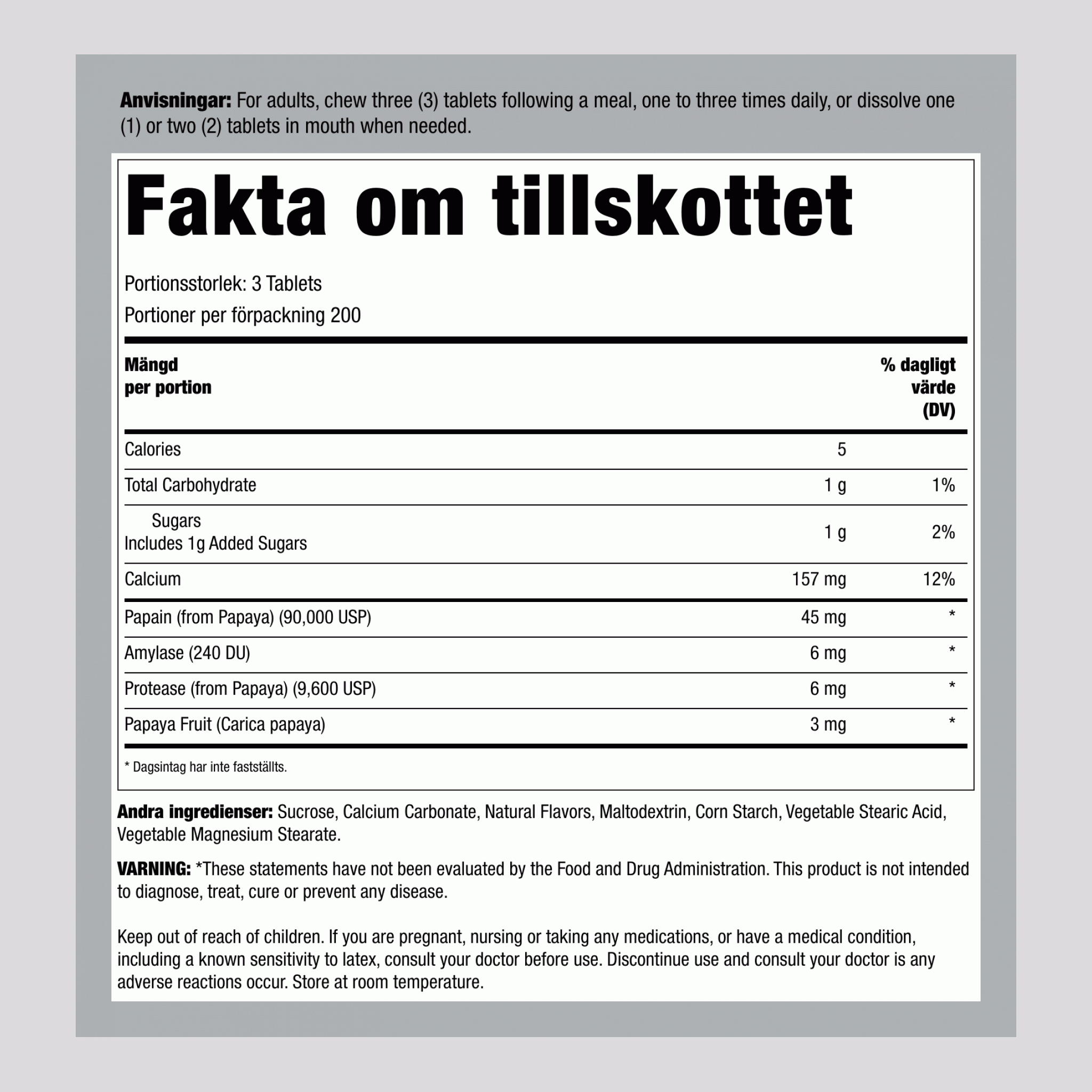 Papayaenzym original tuggbart 600 Tuggtabletter       