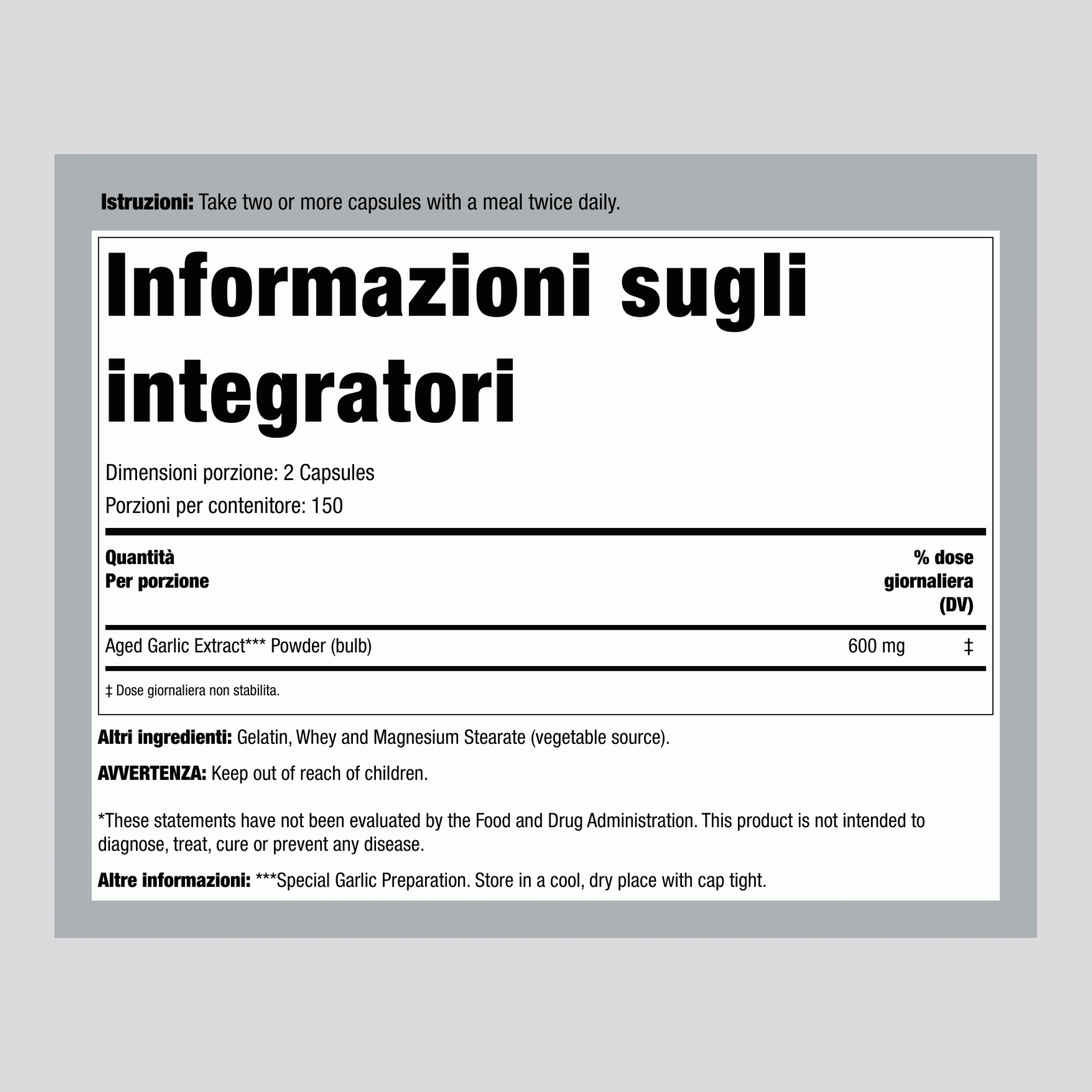 Aglio stagionato Kyolic (formula cardiovascolare 100) 300 Capsule       