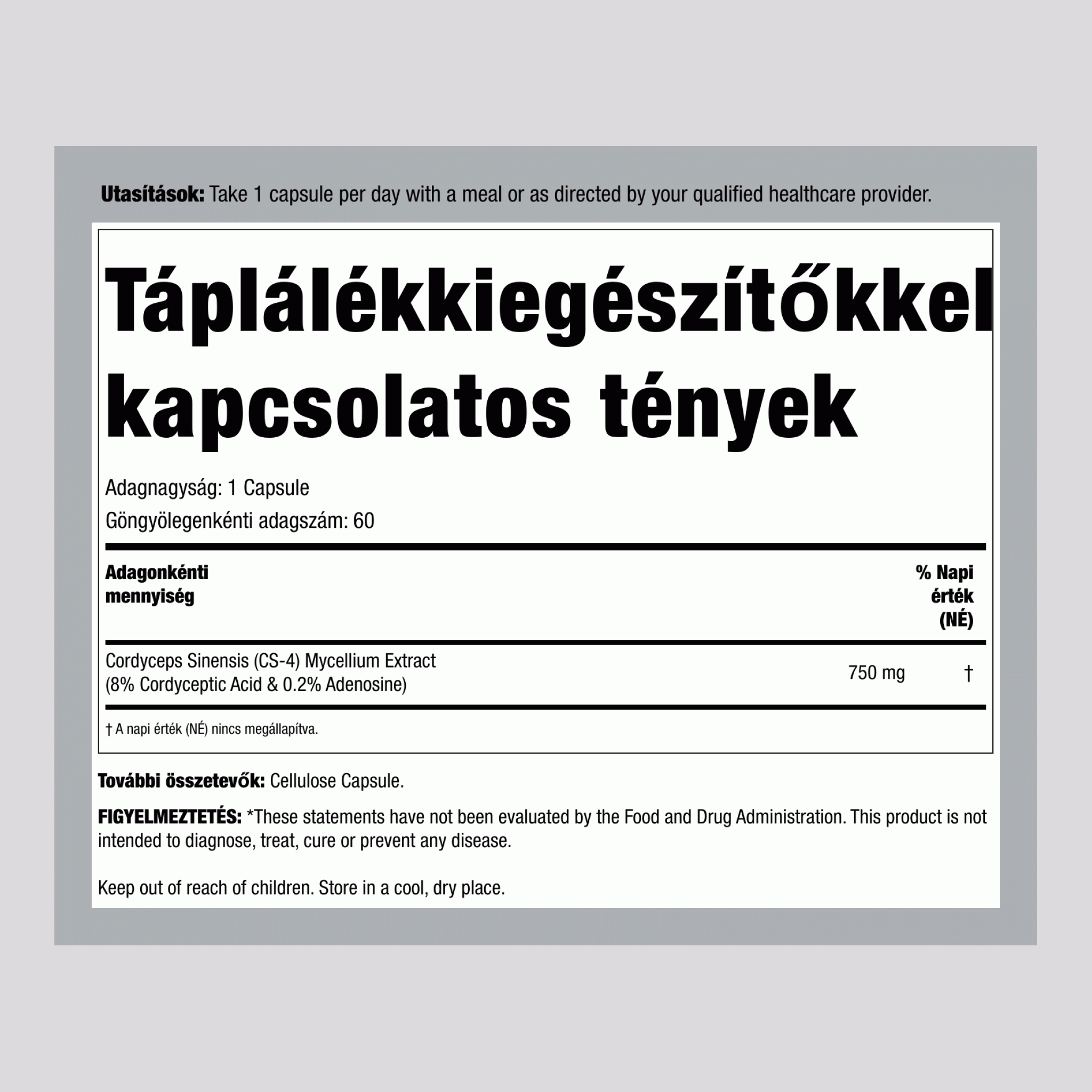 Cordyceps CS-4 törzs 60 Vegetáriánus kapszula       