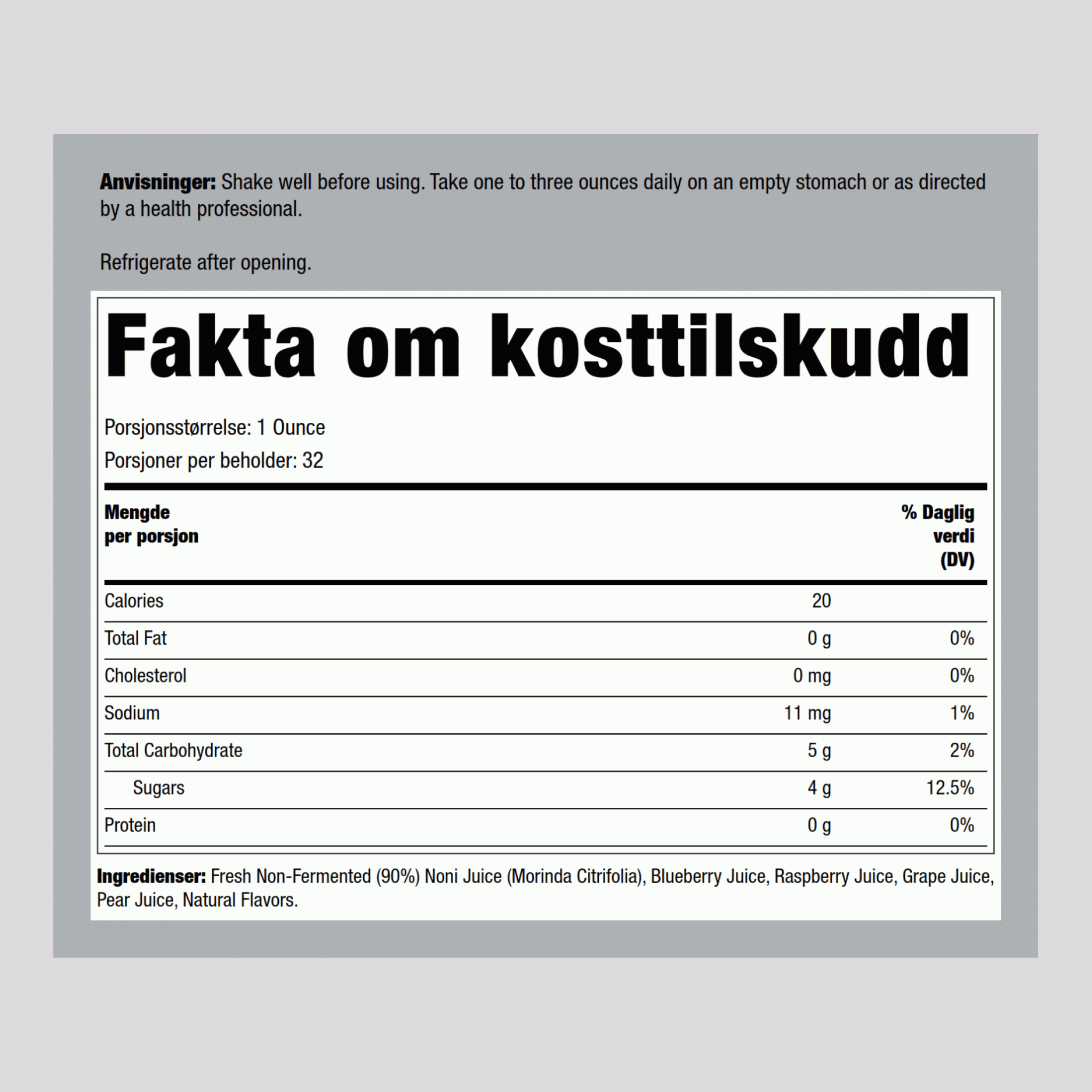 Noni juicevæske 32 ounce 946 mL Flaske    