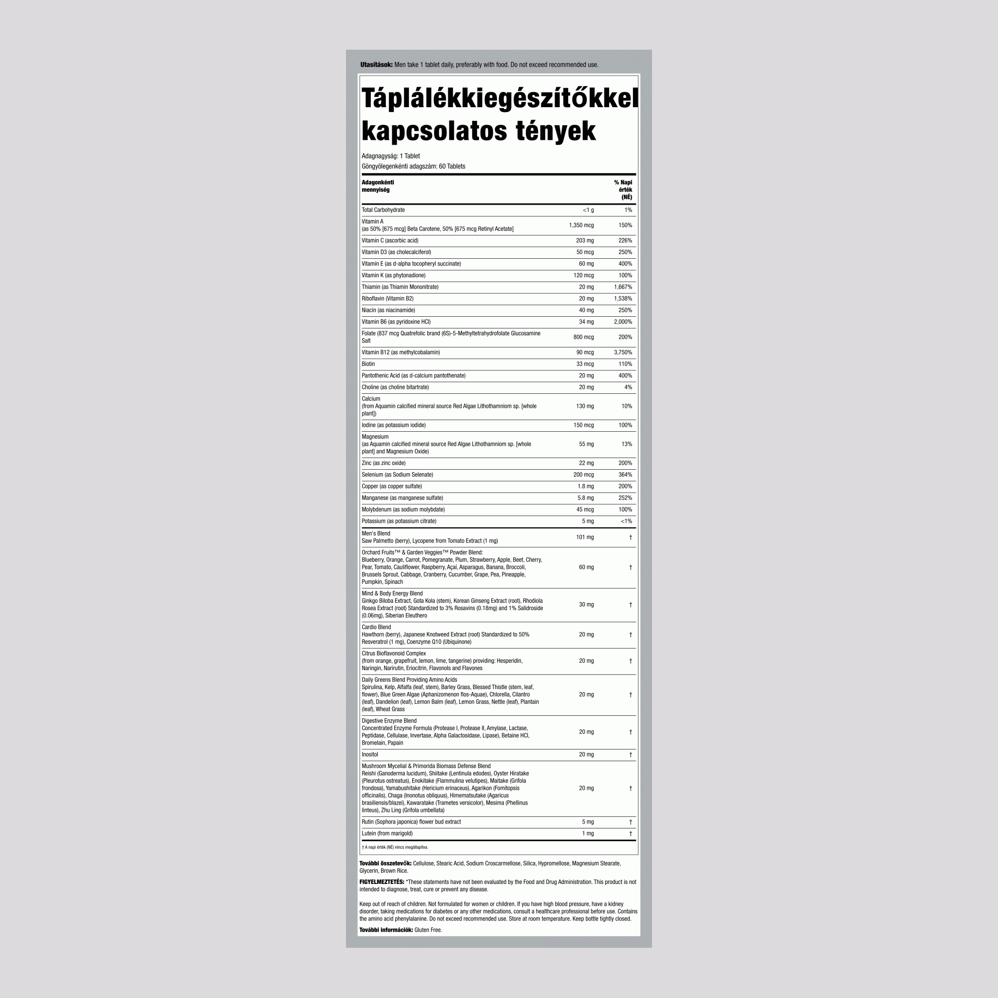 Életerő! napi egyszer férfi 50+ multivitamin ultra potencia 60 Tabletta       