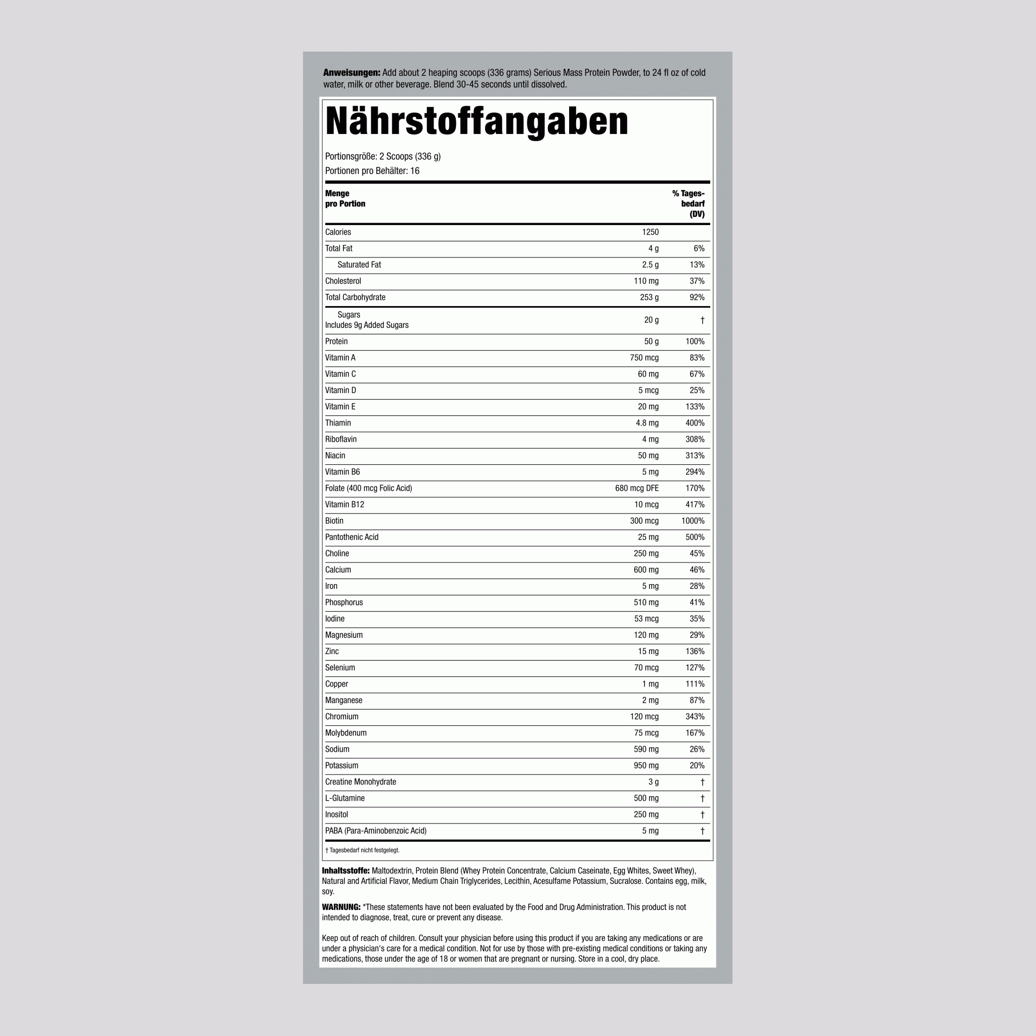 Pulver für die Gewichtszunahme Serious Mass Weight Gain (Vanille) 12 lb Beutel      