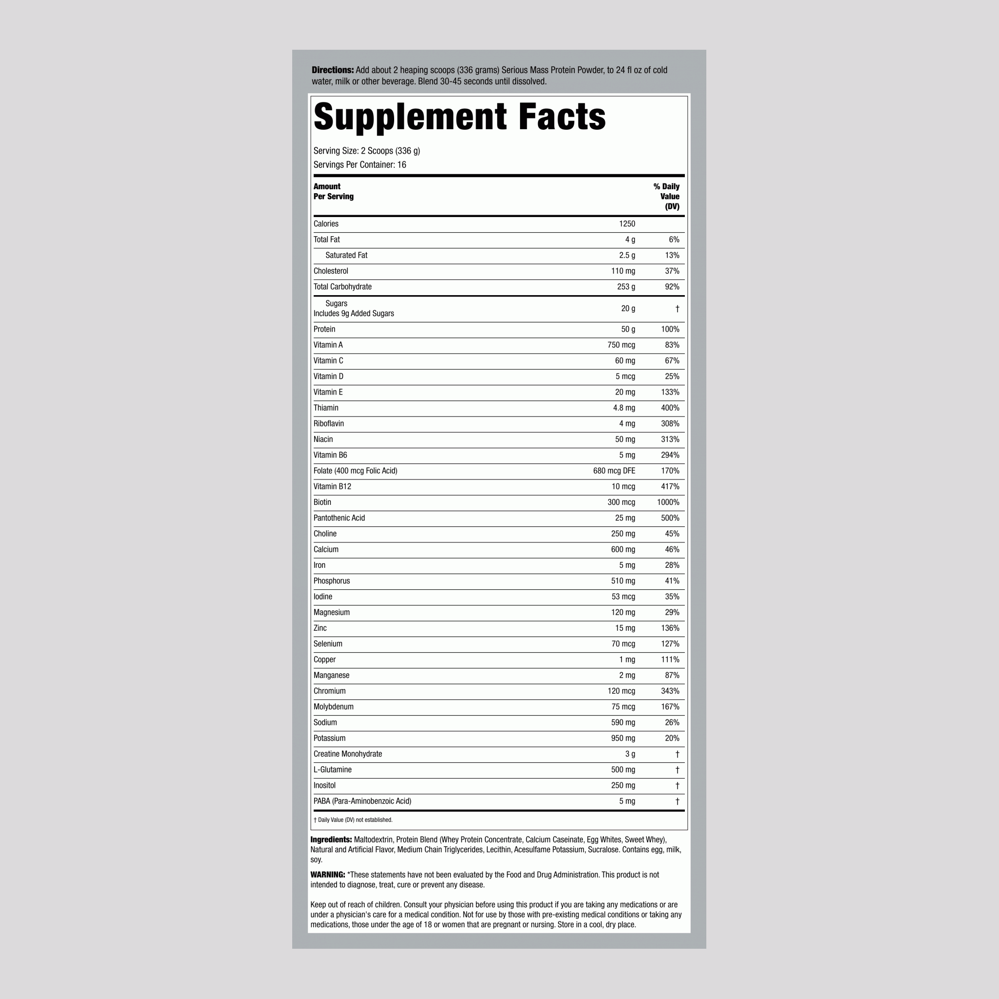 Serious Mass Weight Gain Powder (Vanilla), 12 lb Bag