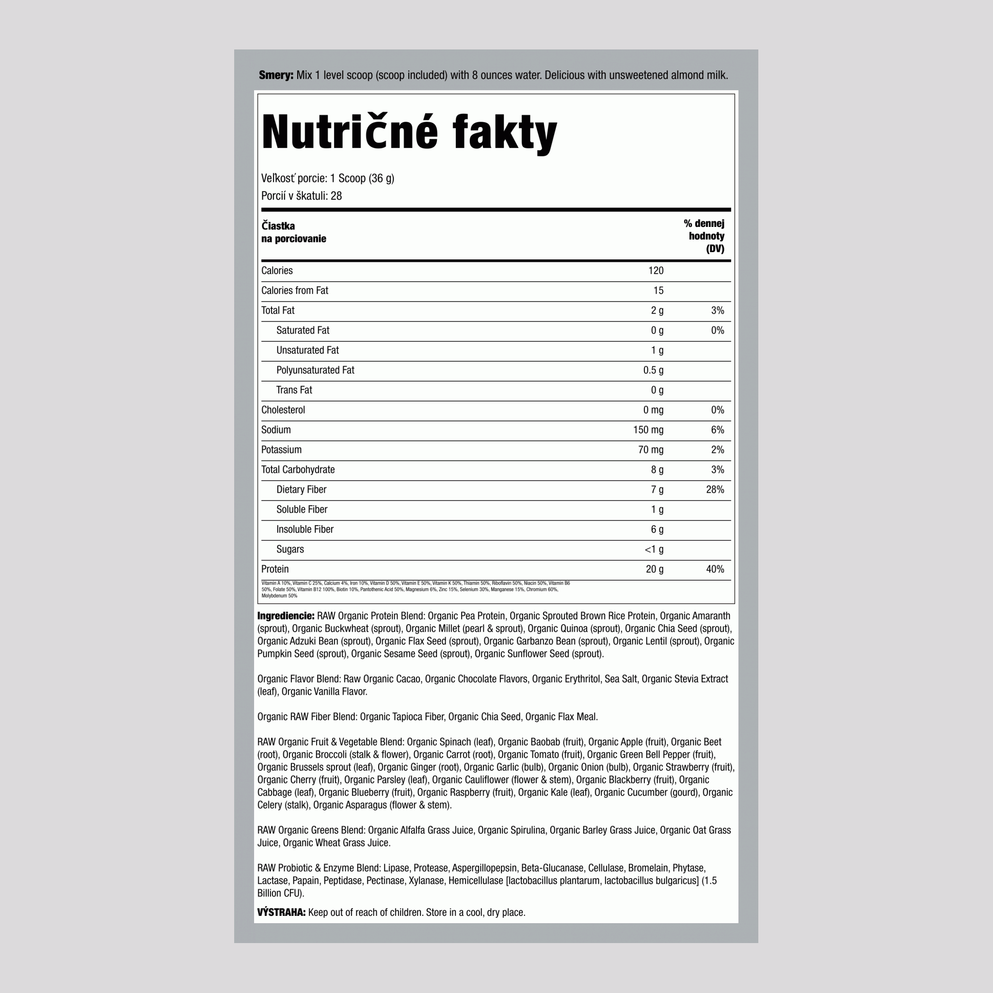 Surový organický jedlý prášok (čokoláda) 35.9 oz 1017 g Fľaša    