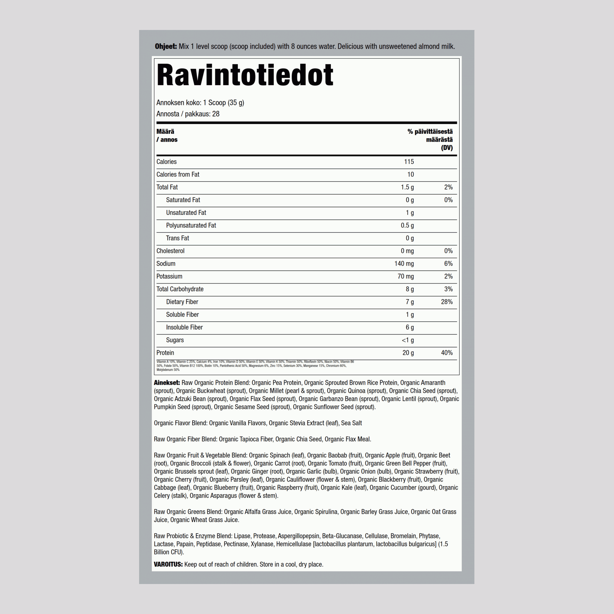 Orgaaninen raakajauho (vanilja) 34.2 oz 969 g Pullo    