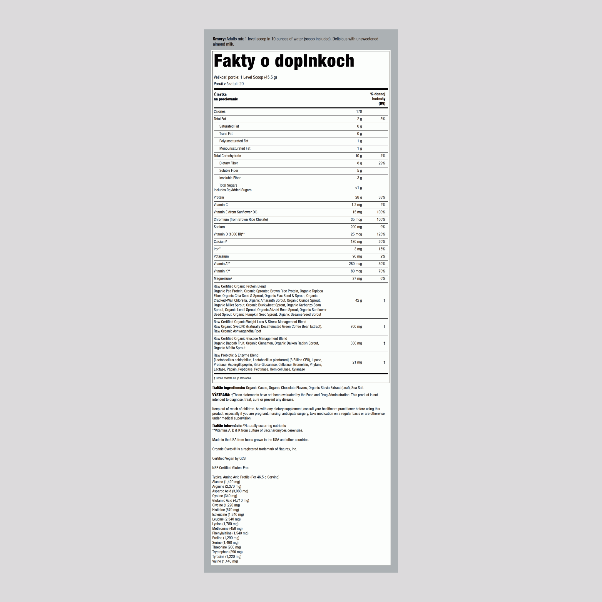 Surový organický fit prášok (čokoláda) 32.09 oz 930 g Fľaša    