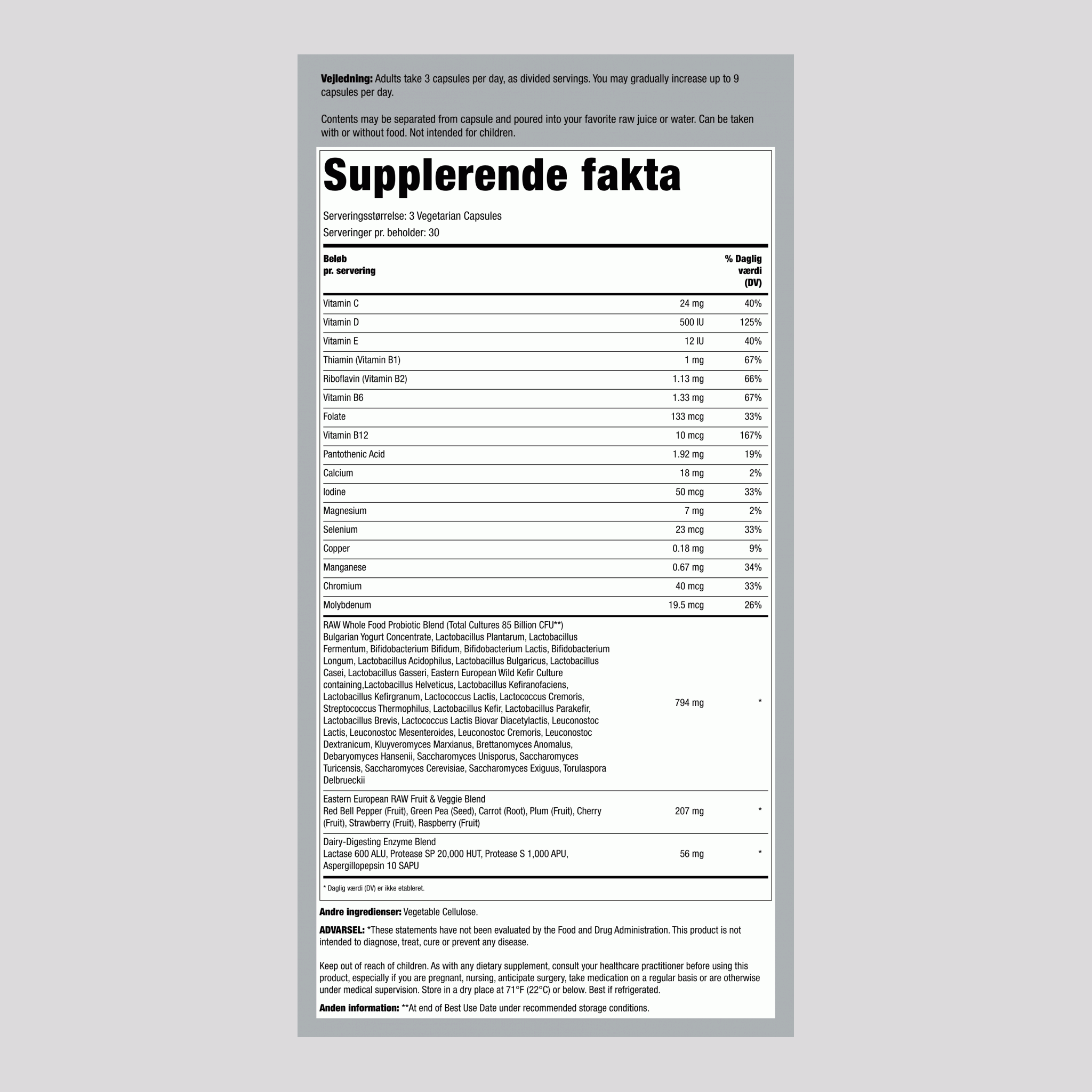 Raw Probiotics Men,85 Milliard CFU 90 Vegetar-kapsler     