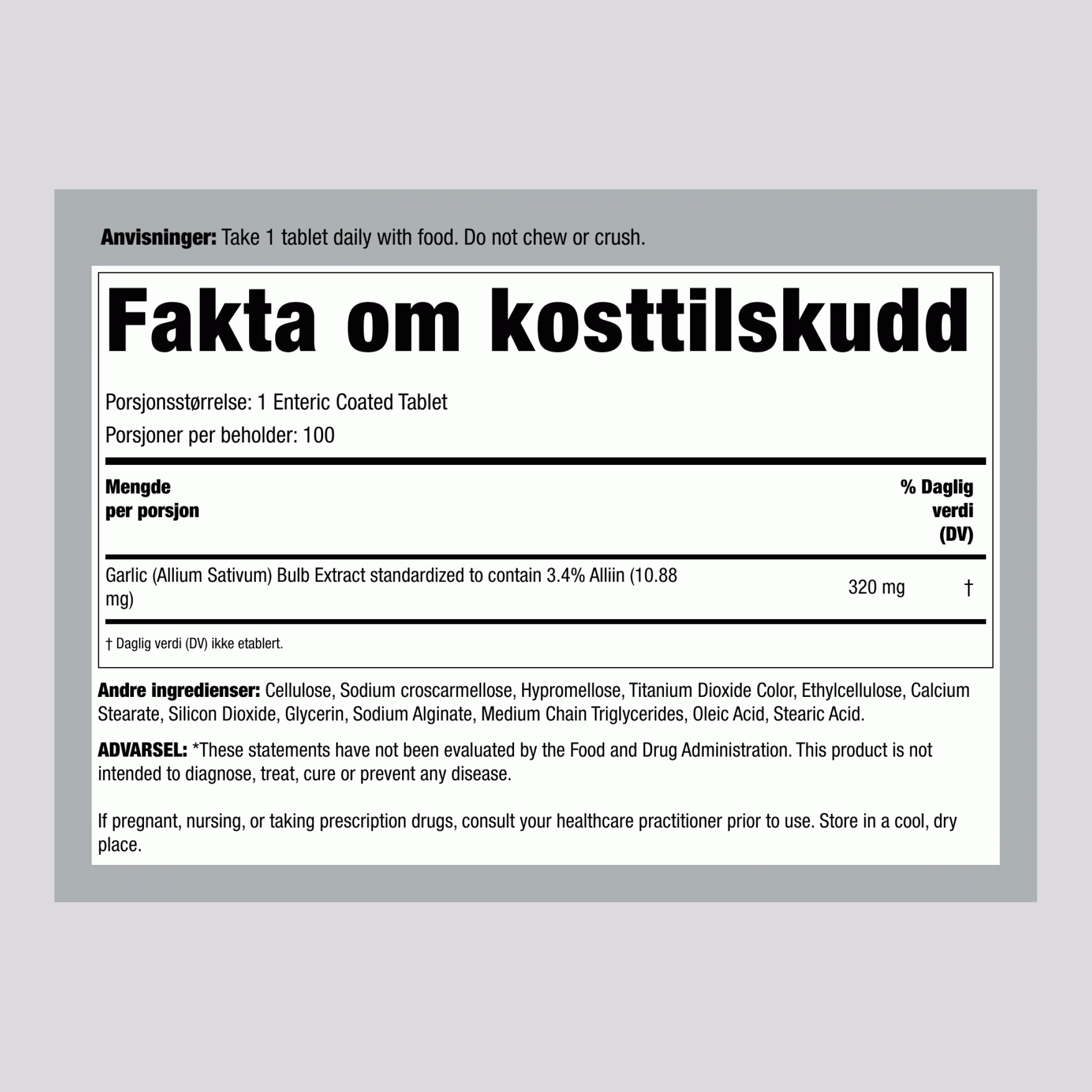 Garlinase 5000 hvitløkekstrakt 100 Belagte tabletter for tarmene       