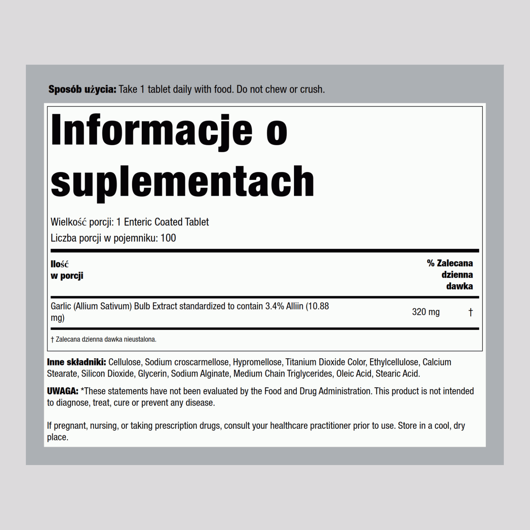 Wyciąg z czosnku Garlinase 5000 100 Tabletki w powłoce kwasoodpornej       