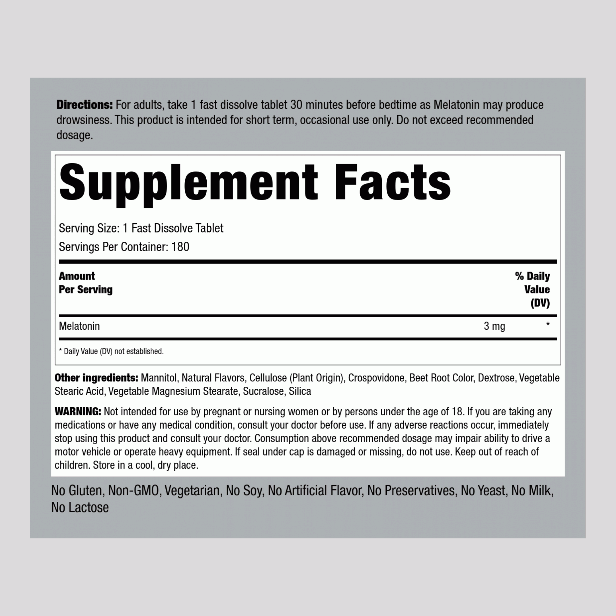 Melatonin (Natural Berry), 3 mg, 180 Fast Dissolve Tablets