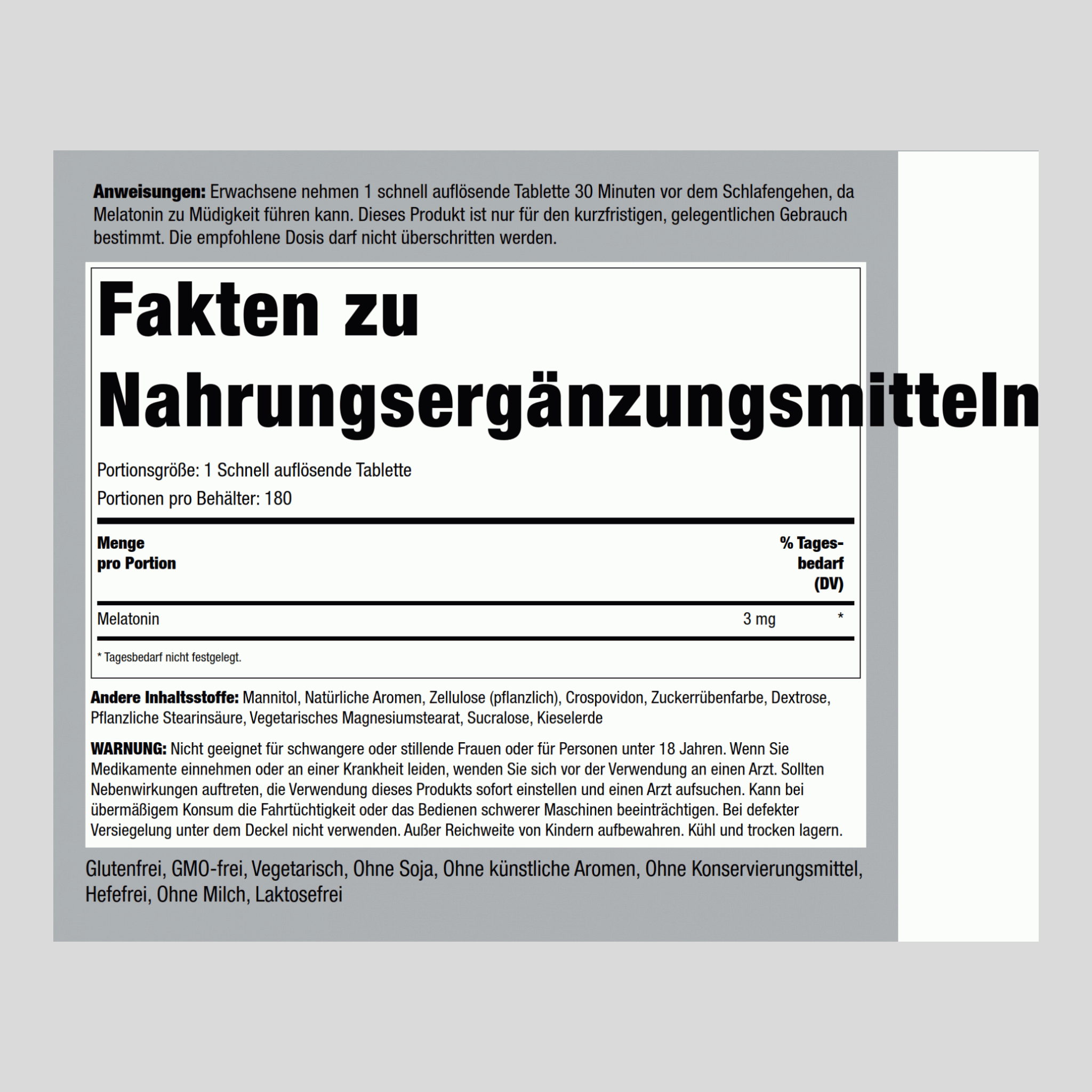 Melatonin  3 mg 180 Schnell lösliche Tabletten     