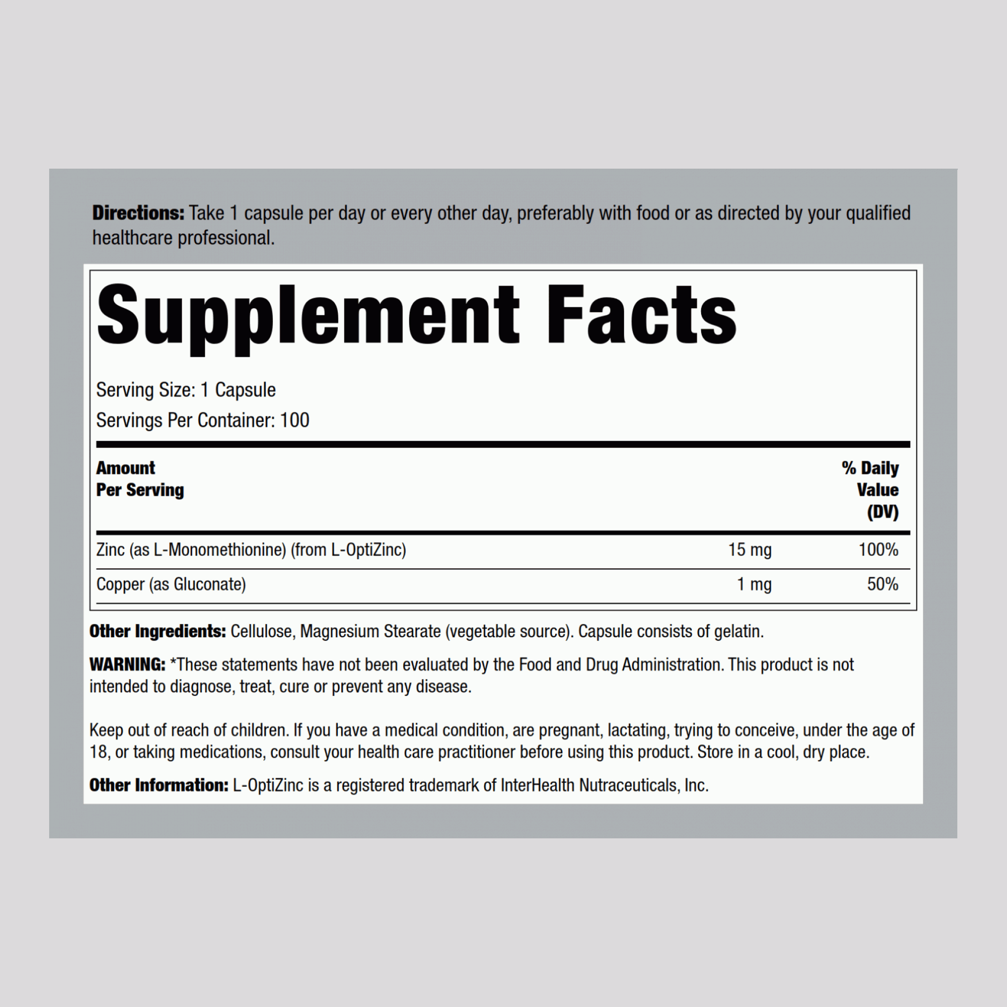 Zinc Balance (L-OptiZinc), 15 mg, 100 Capsules