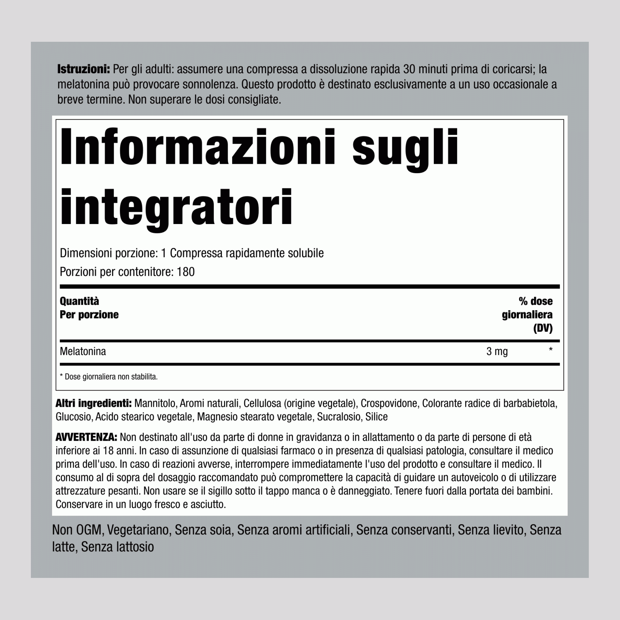 Melatonina  3 mg 180 Compresse a dissoluzione rapida 2 Bottiglie   