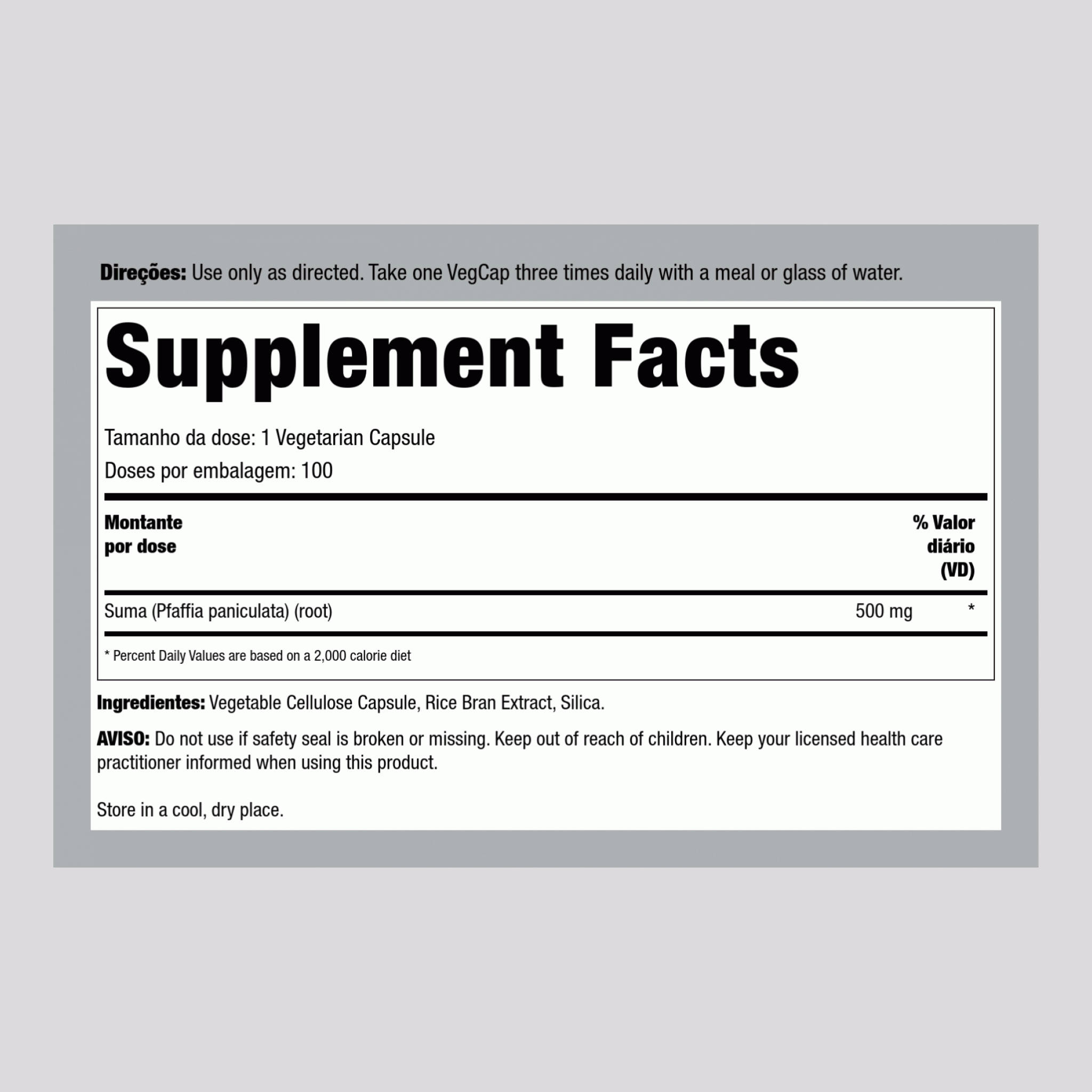 Raiz de Suma 500 mg 100 Cápsulas vegetarianas     