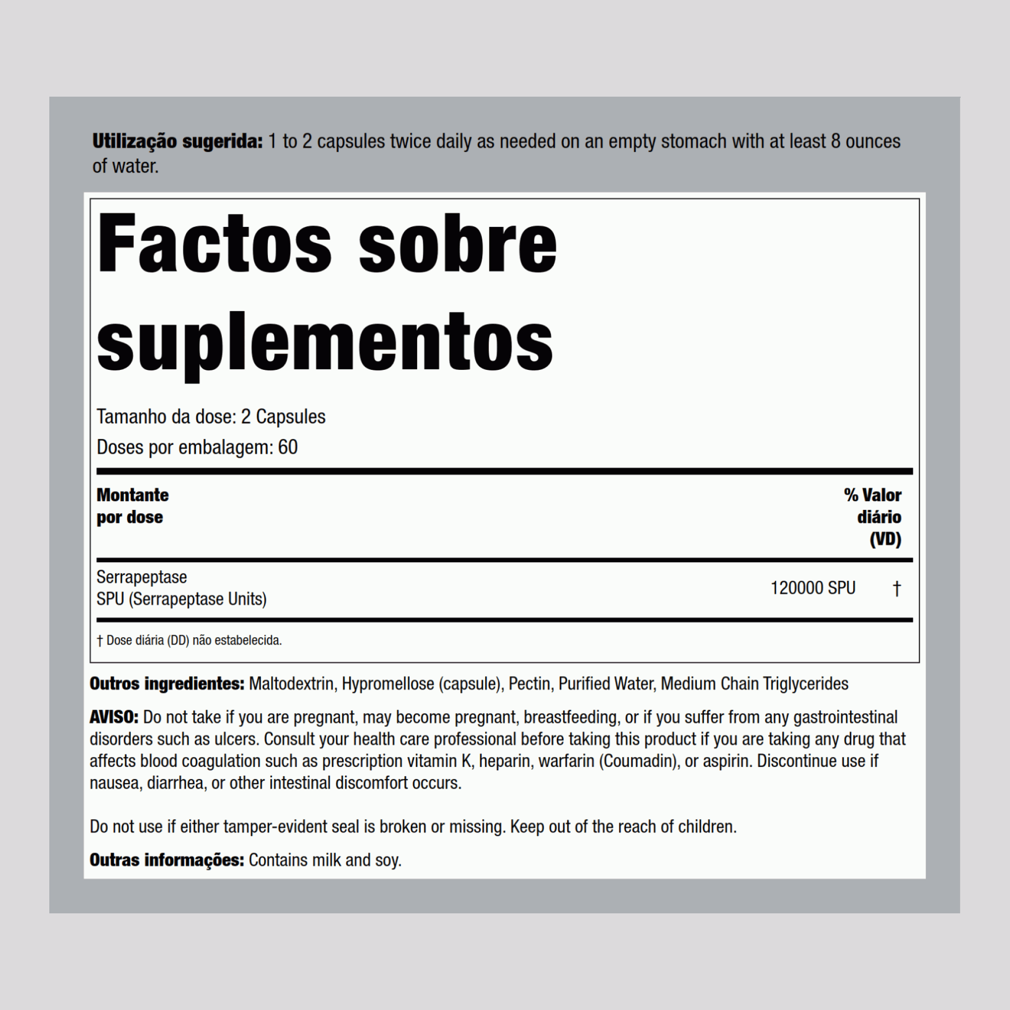 Serrapeptase  120,000 SPU 120 Cápsulas     