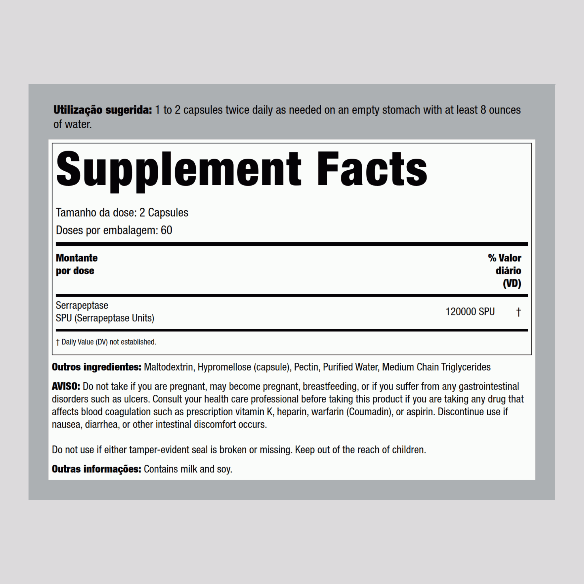 Serrapeptase  120,000 SPU 120 Cápsulas     