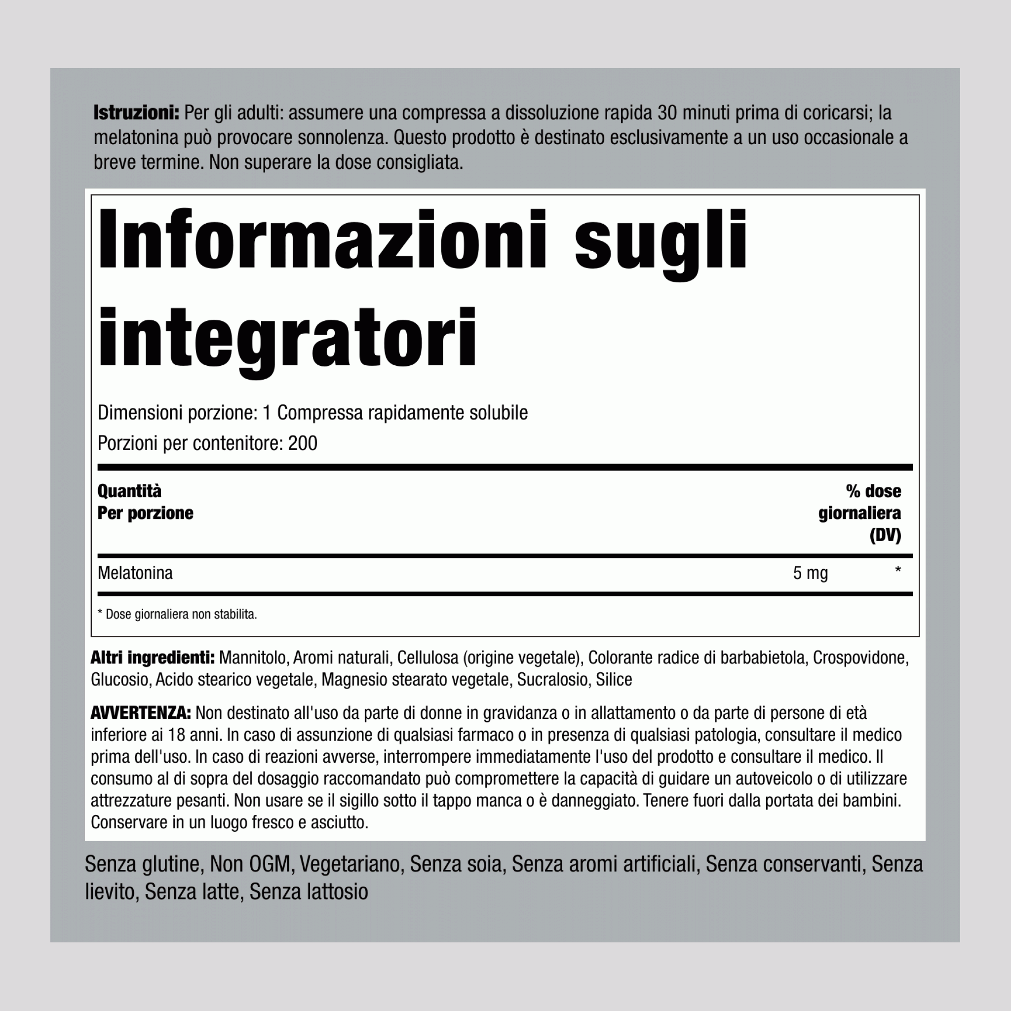 Melatonina Pastiglie a dissoluzione rapida 5 mg 200 Compresse a dissoluzione rapida     