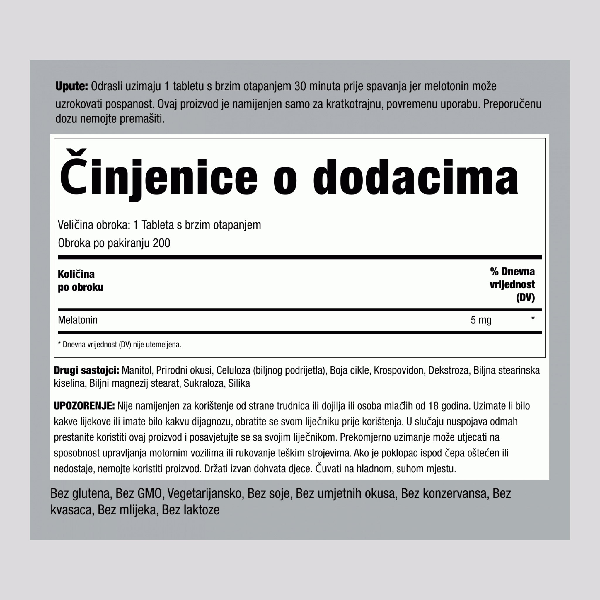 Melatonin brzo rastvarajuće tablete,  5 mg 200 Brzorastvarajuće tablete 2 Boce