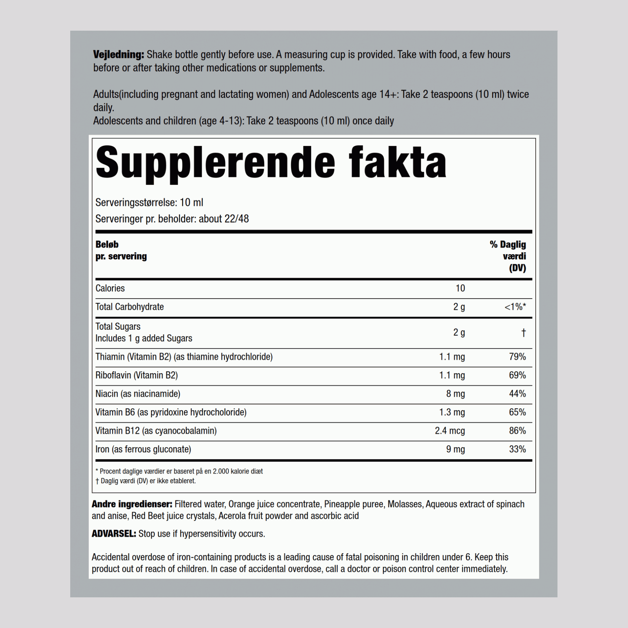 Flora jern + urt med B-vitaminkompleks 7.7 fl oz 228 ml Flaske    