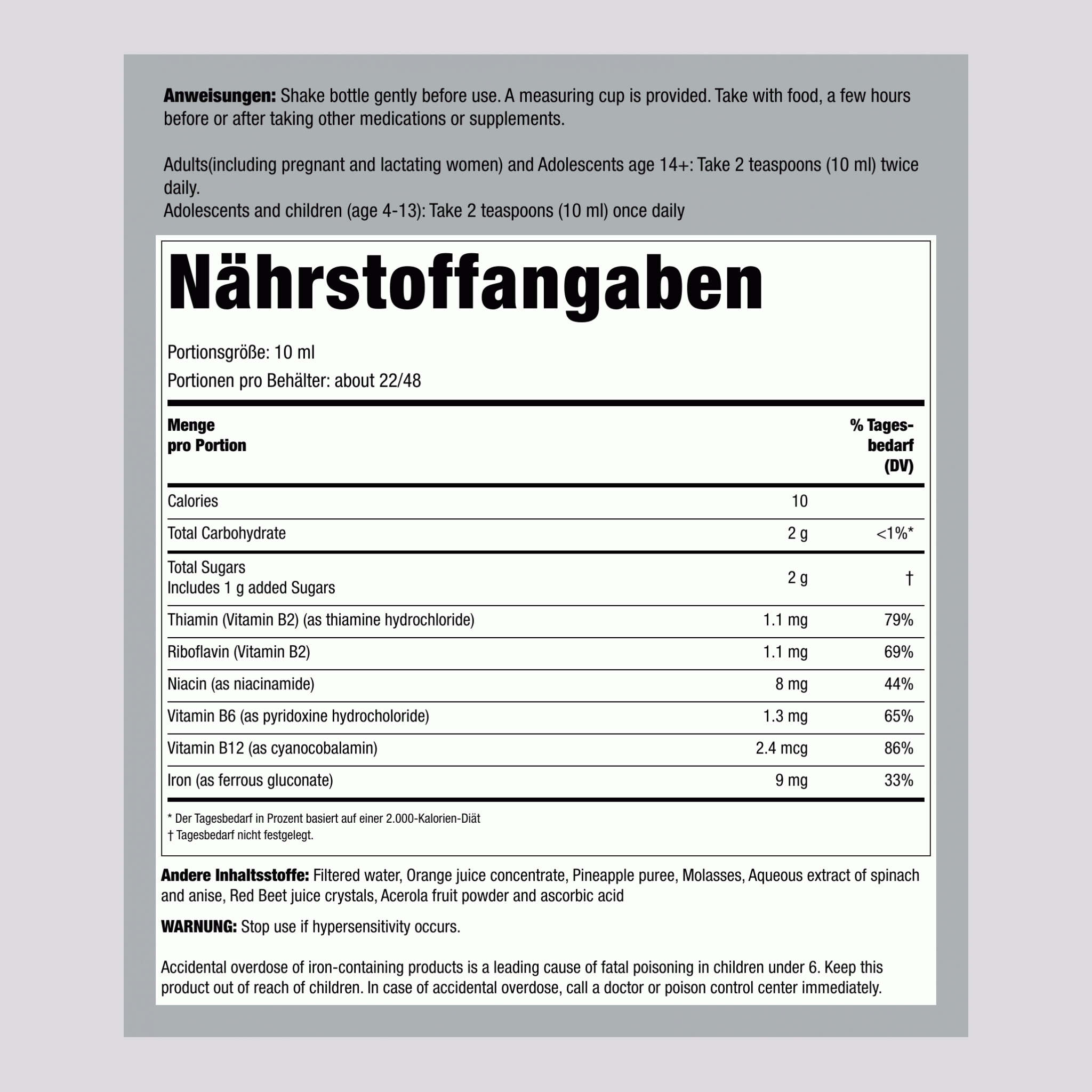 Flora Eisen + Kräuter mit Vitamin B Komplex 7.7 fl oz 228 ml Flasche    
