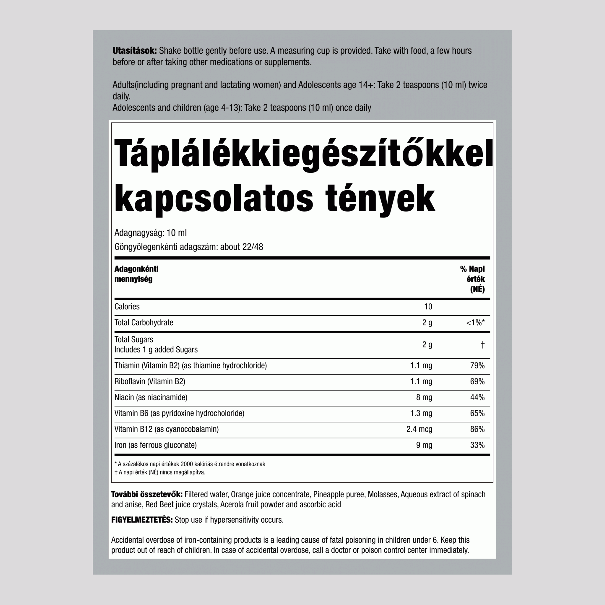 Flora vas + gyógynövény B-vitamin komplexszel 7.7 fl oz 228 ml Palack    