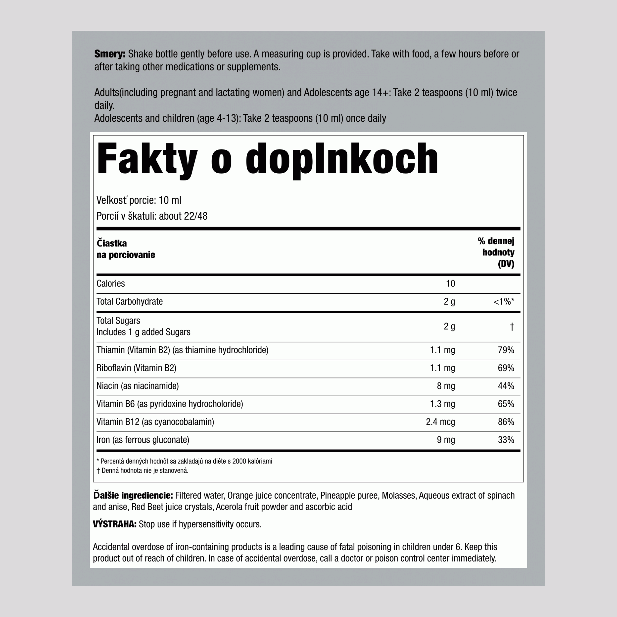 Flóra železo + Bylina s komplexom vitamínov B 7.7 fl oz 228 ml Fľaša    