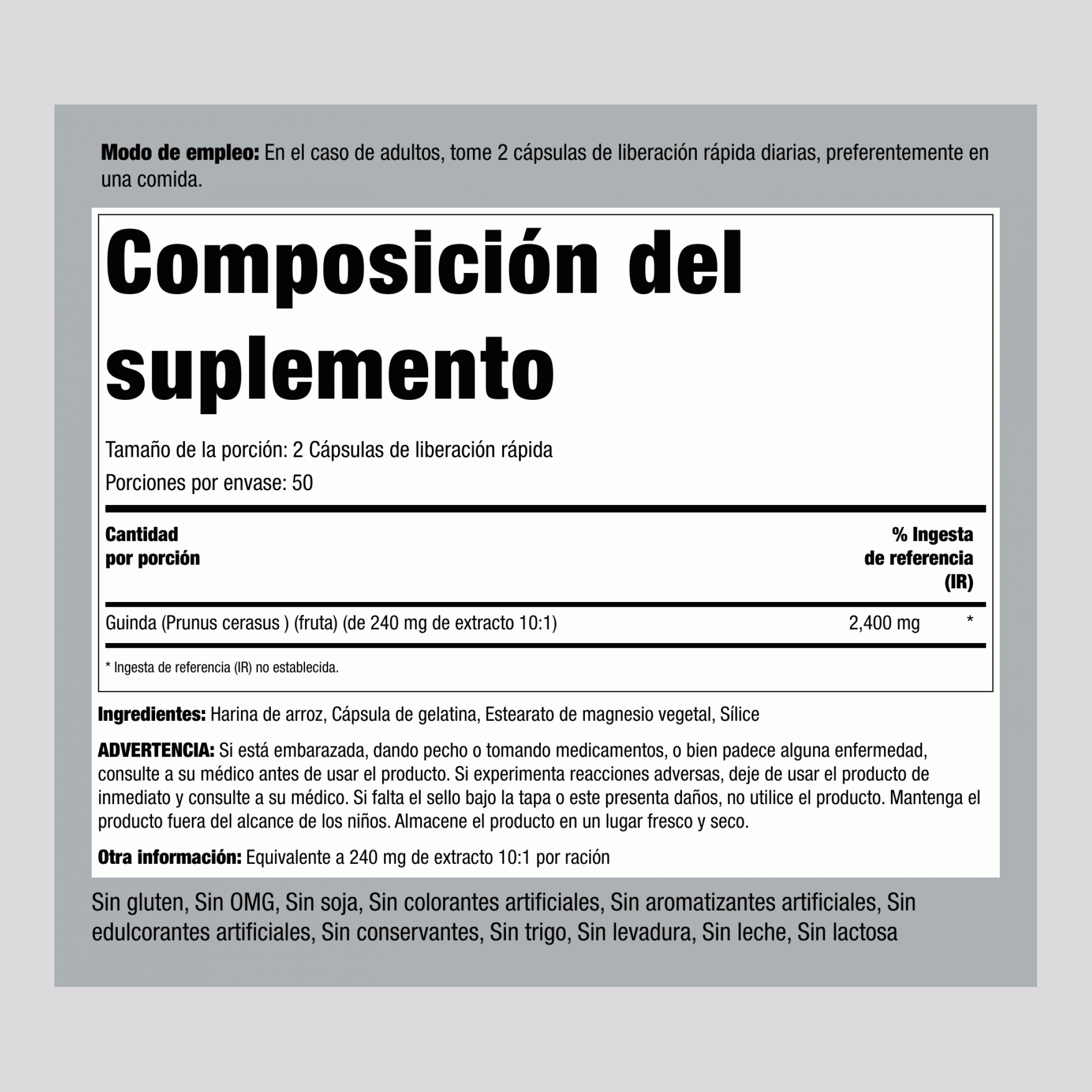GuindaUltra 2400 mg (por porción) 100 Cápsulas de liberación rápida     