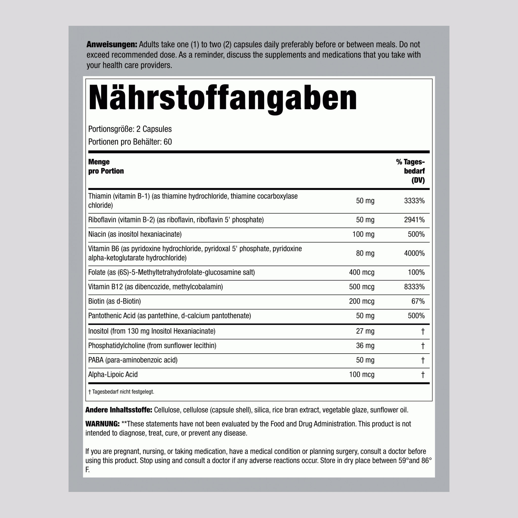 Coenzym B-Komplex-Kapseln 120 Vegetarische Kapseln       