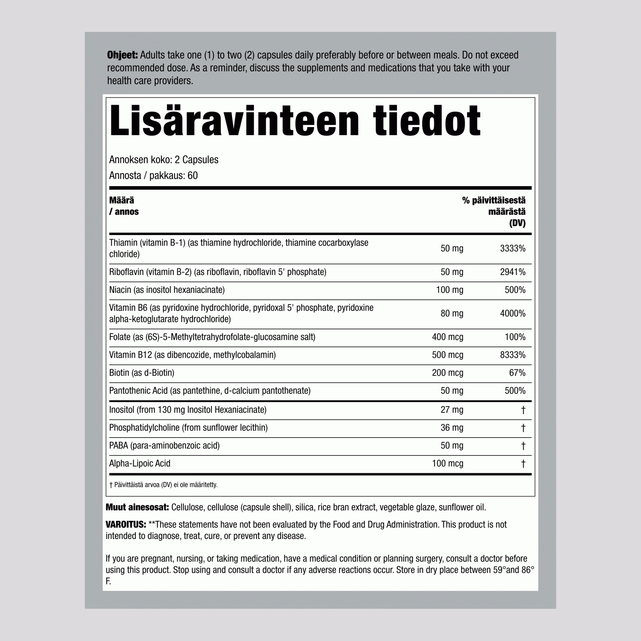 Koentsyymi B-kompleksi kapselit 120 Kasviskapselit       