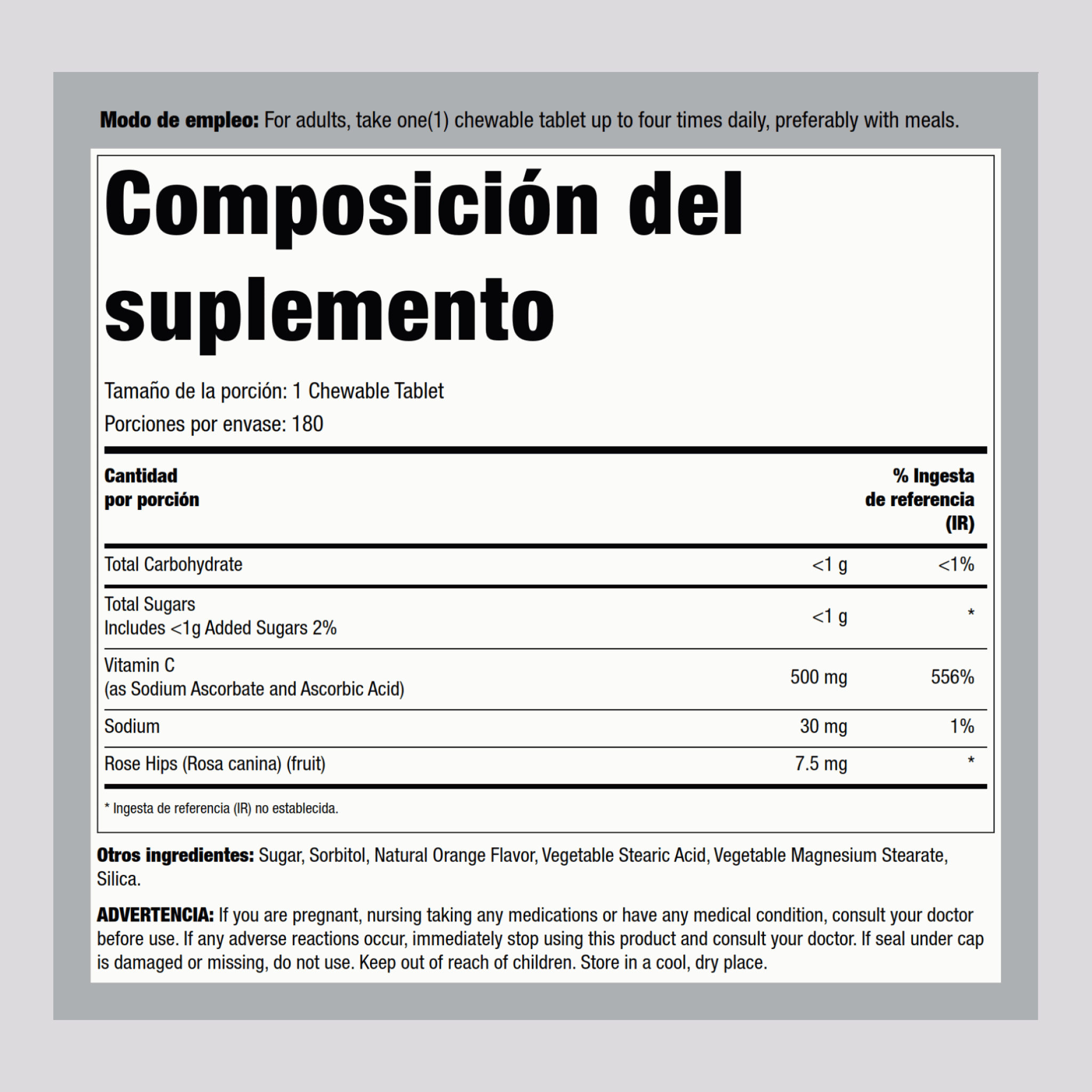 Vitamine C à Mâcher 500mg (orange naturelle),  500 mg 180 Comprimés à croquer