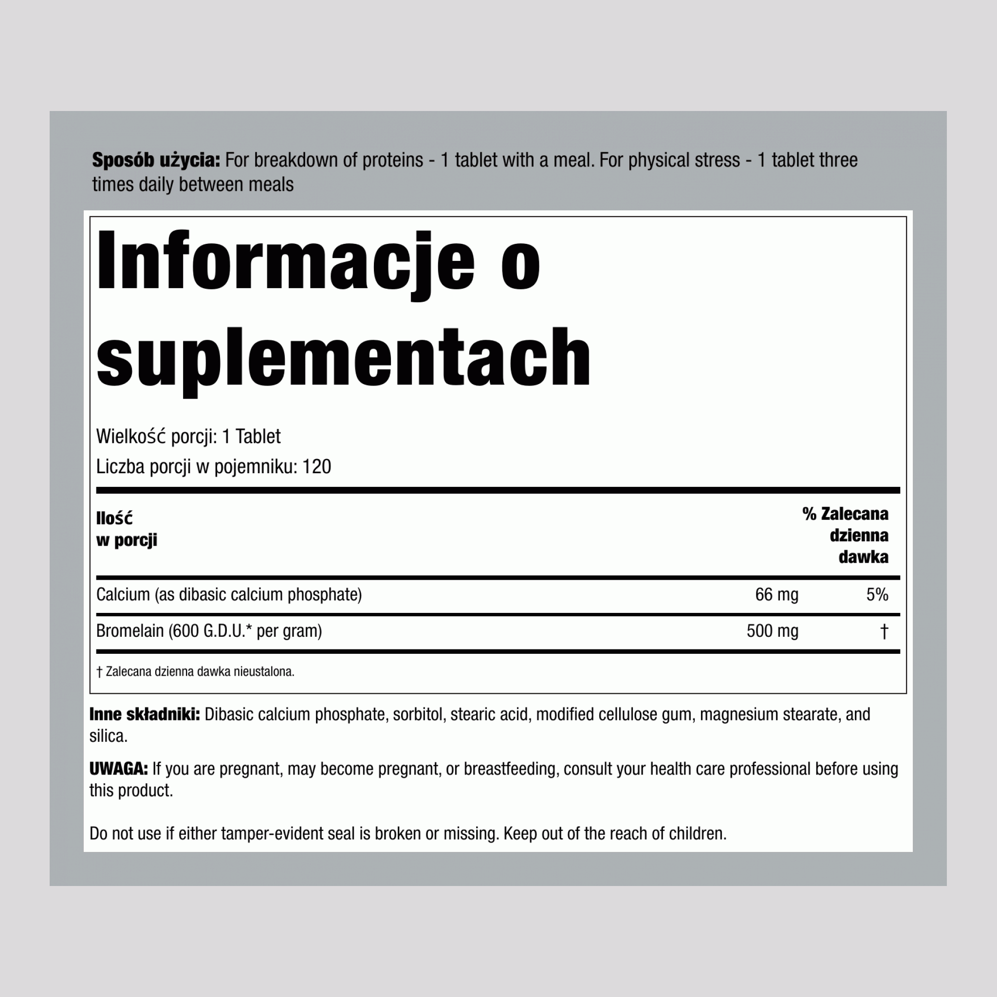 Bromelaina, 500 mg, 120 tabletek