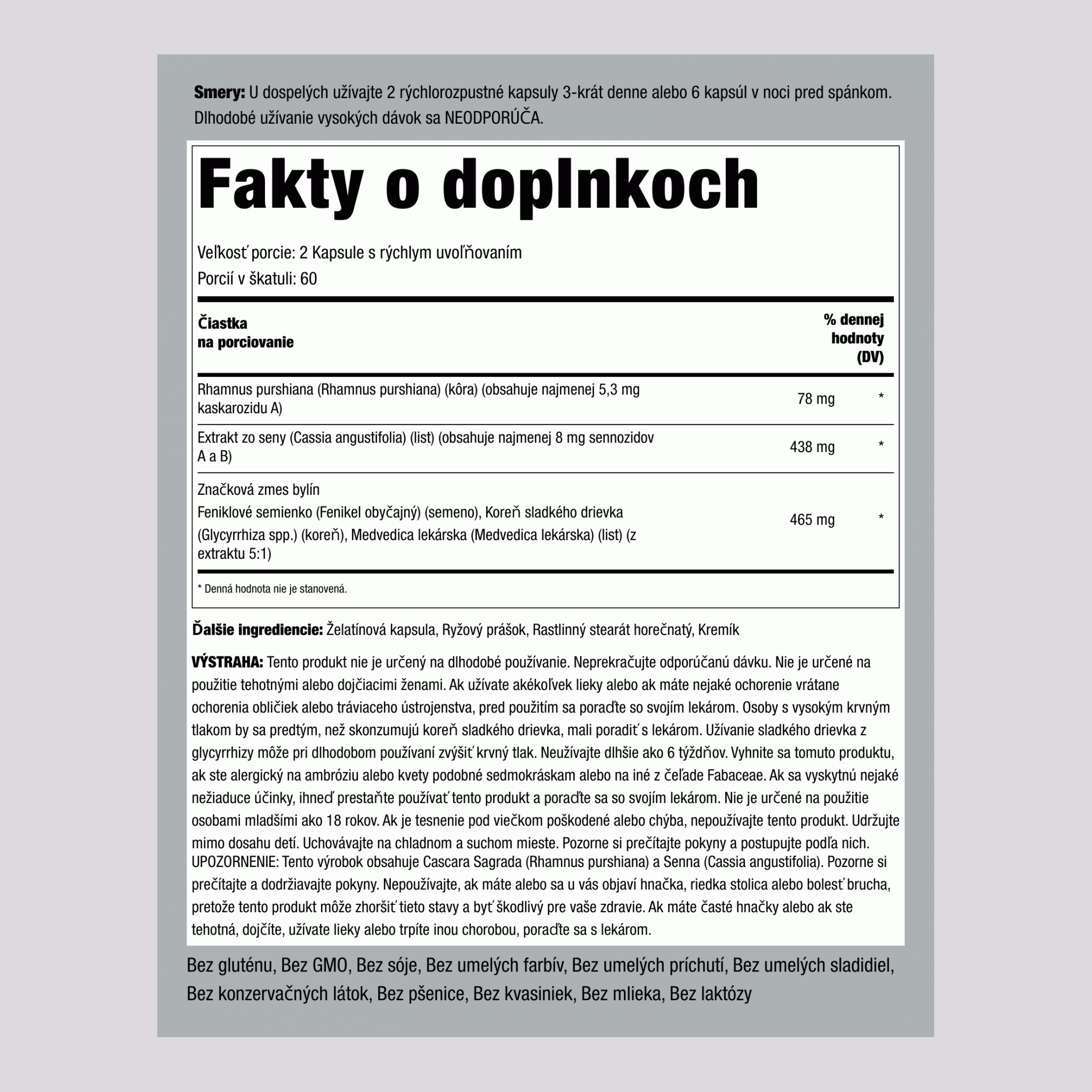 Rastlinné preháňadlá 120 Kapsule s rýchlym uvoľňovaním 2 Fľaše      
