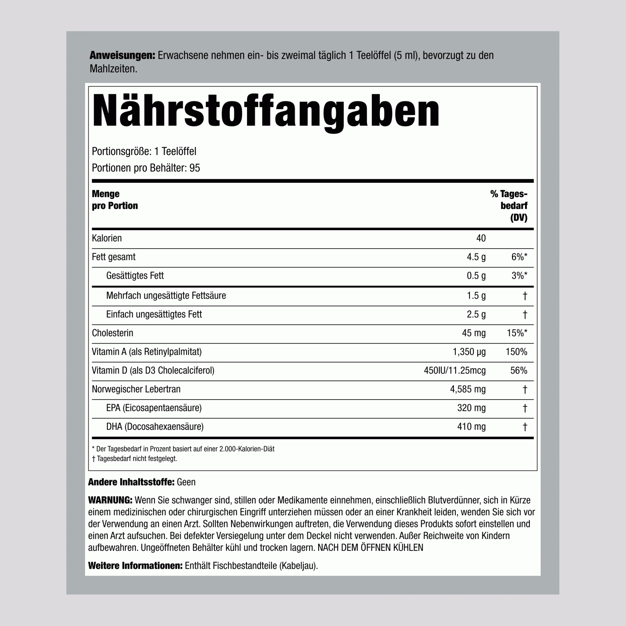 Engelvaer ‒ Norwegisches Dorschleberöl (einfach) 16 fl oz 473 ml Flasche    