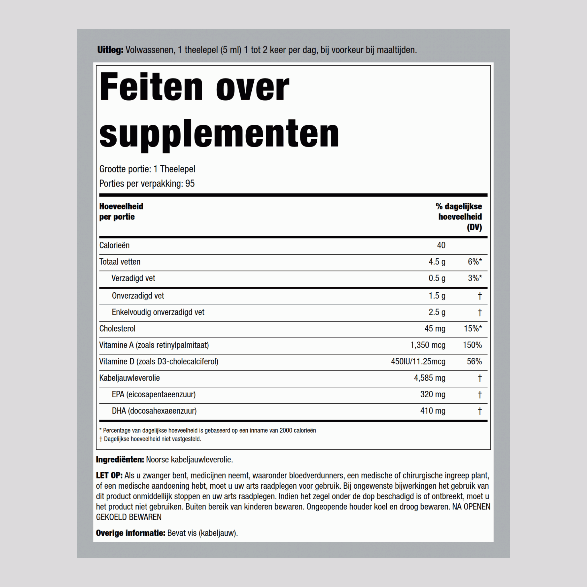Engelvaer Noorse Levertraan (Plain) 16 fl oz 473 mL Fles    