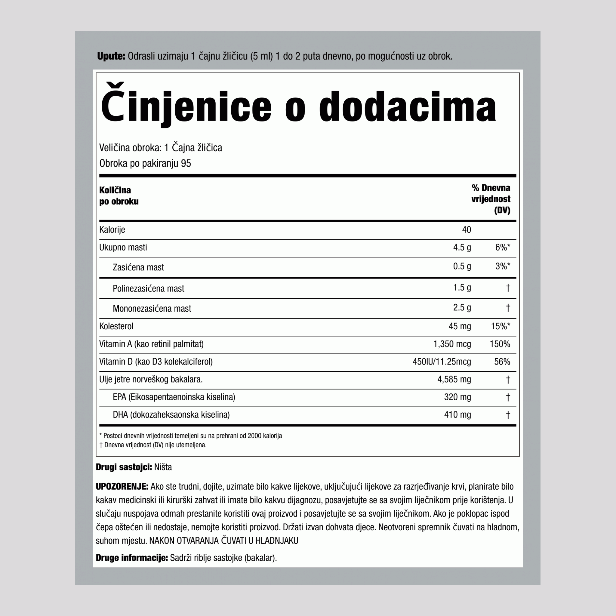 Ulje od jetre norveškog bakalara Engelvaer (obično),  16 fl oz 473 ml Boca 3 Boce