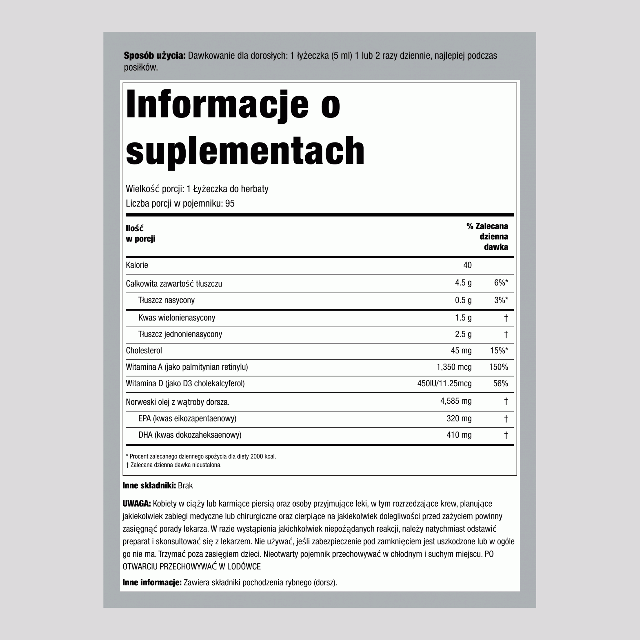 Olej z wątroby dorsza norweskiego (zwykły),  16 Uncje sześcienne 473 ml Butelka 3 Butelki