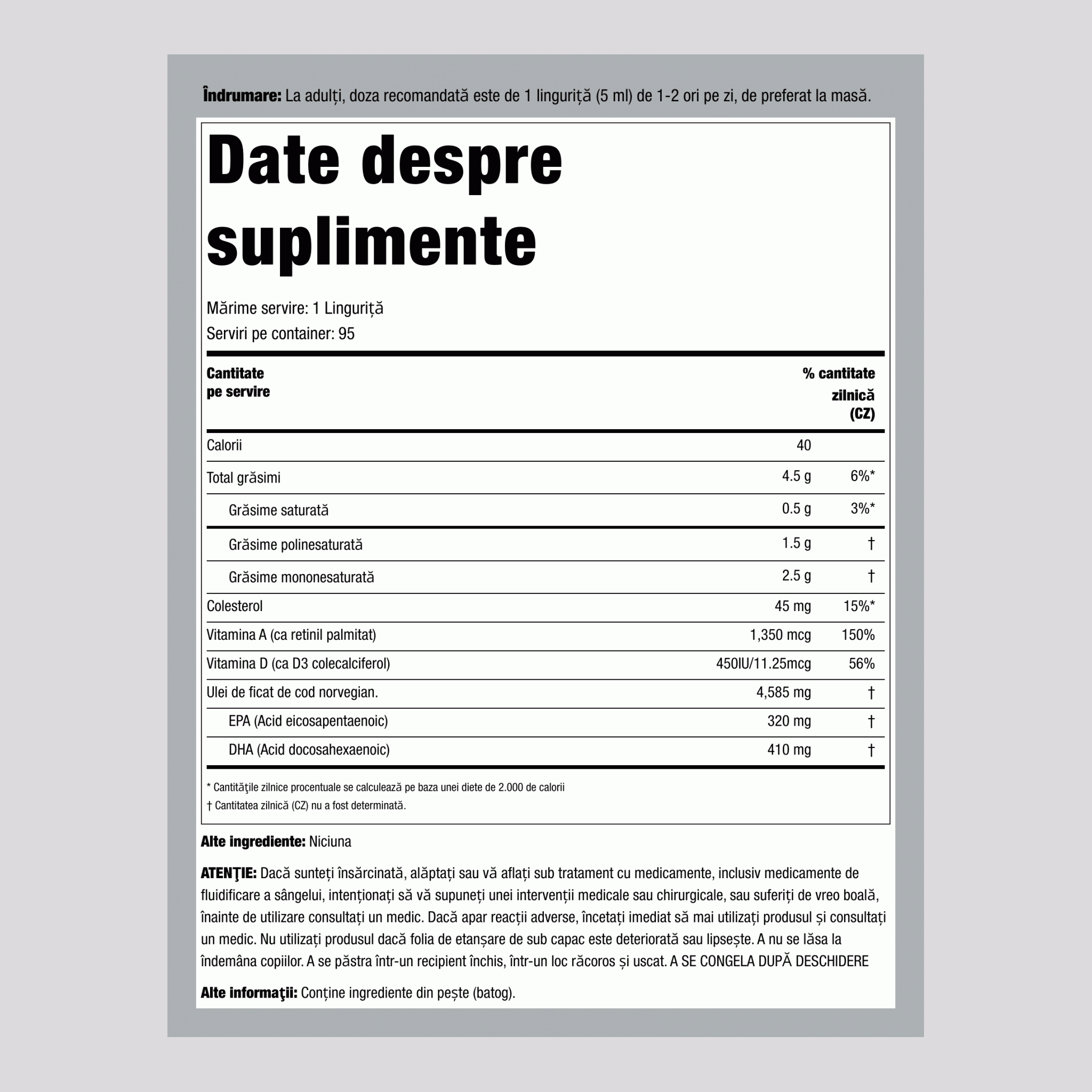 Untură de peşte norvegian Engelvaer (simplă),  16 fl oz 473 ml Sticlă 3 Sticle