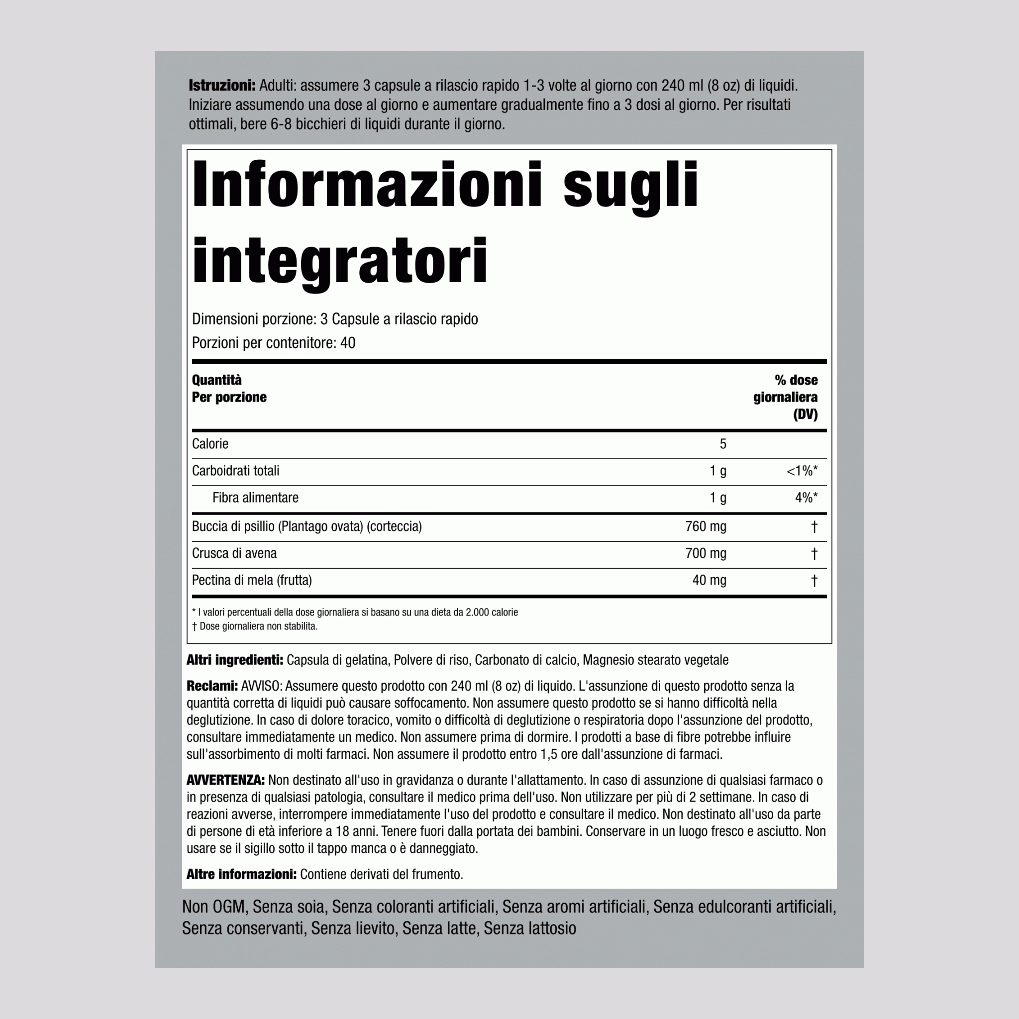 Complesso di fibre a tripla azione 120 Capsule a rilascio rapido       