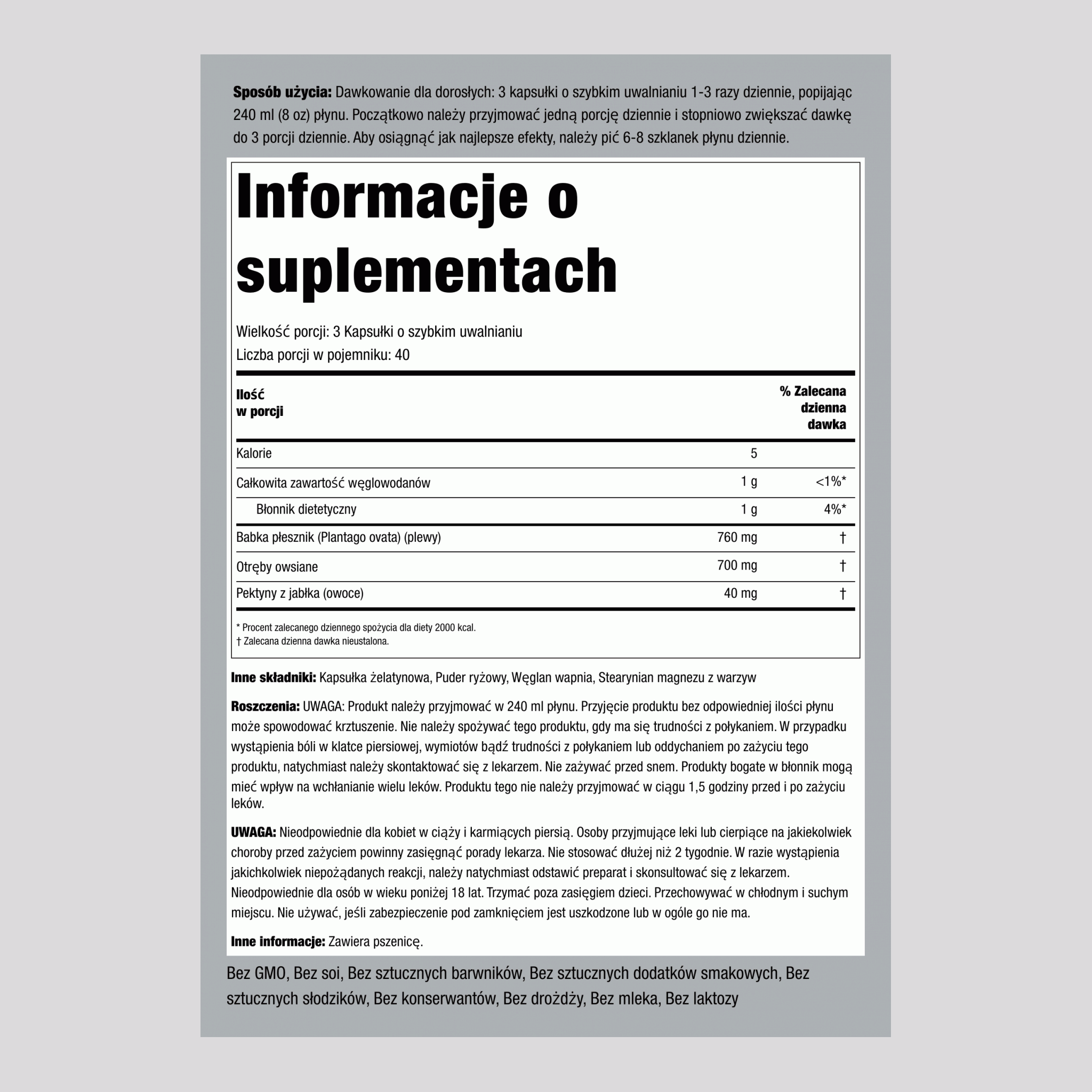 Kompleks błonnikowy o potrójnym działaniu 120 Kapsułki o szybkim uwalnianiu       