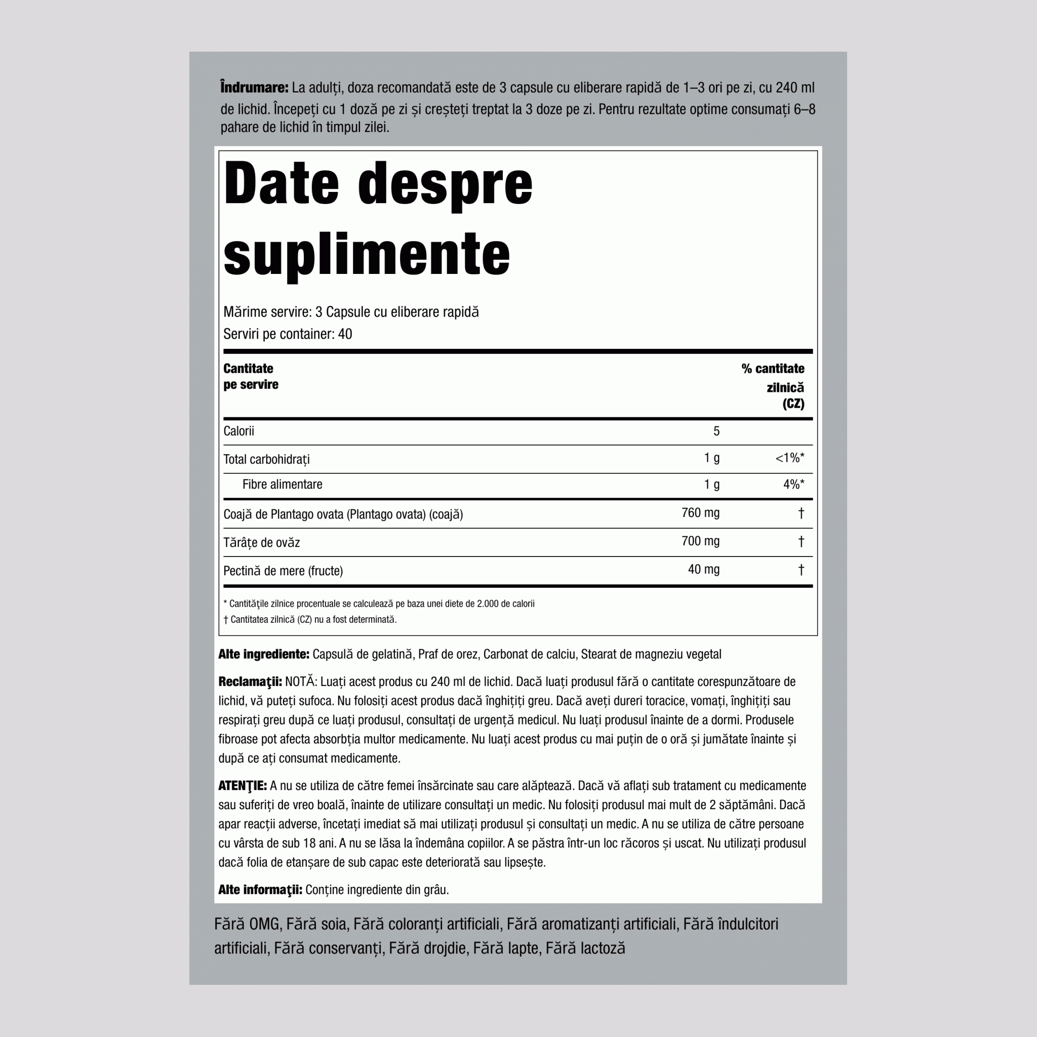 Complex din fibre cu triplă acţiune 120 Capsule cu eliberare rapidă       