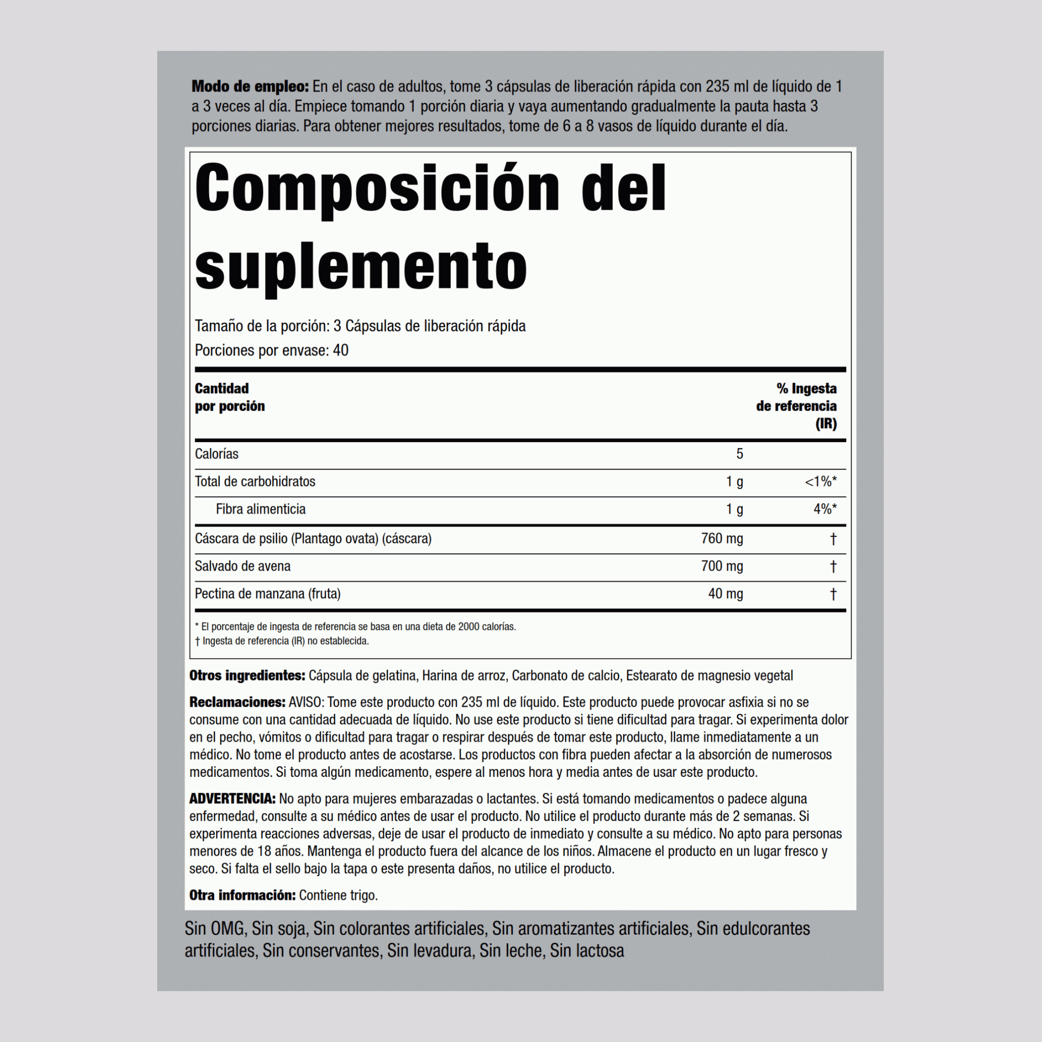 Complejo de fibra de triple acción 120 Cápsulas de liberación rápida       