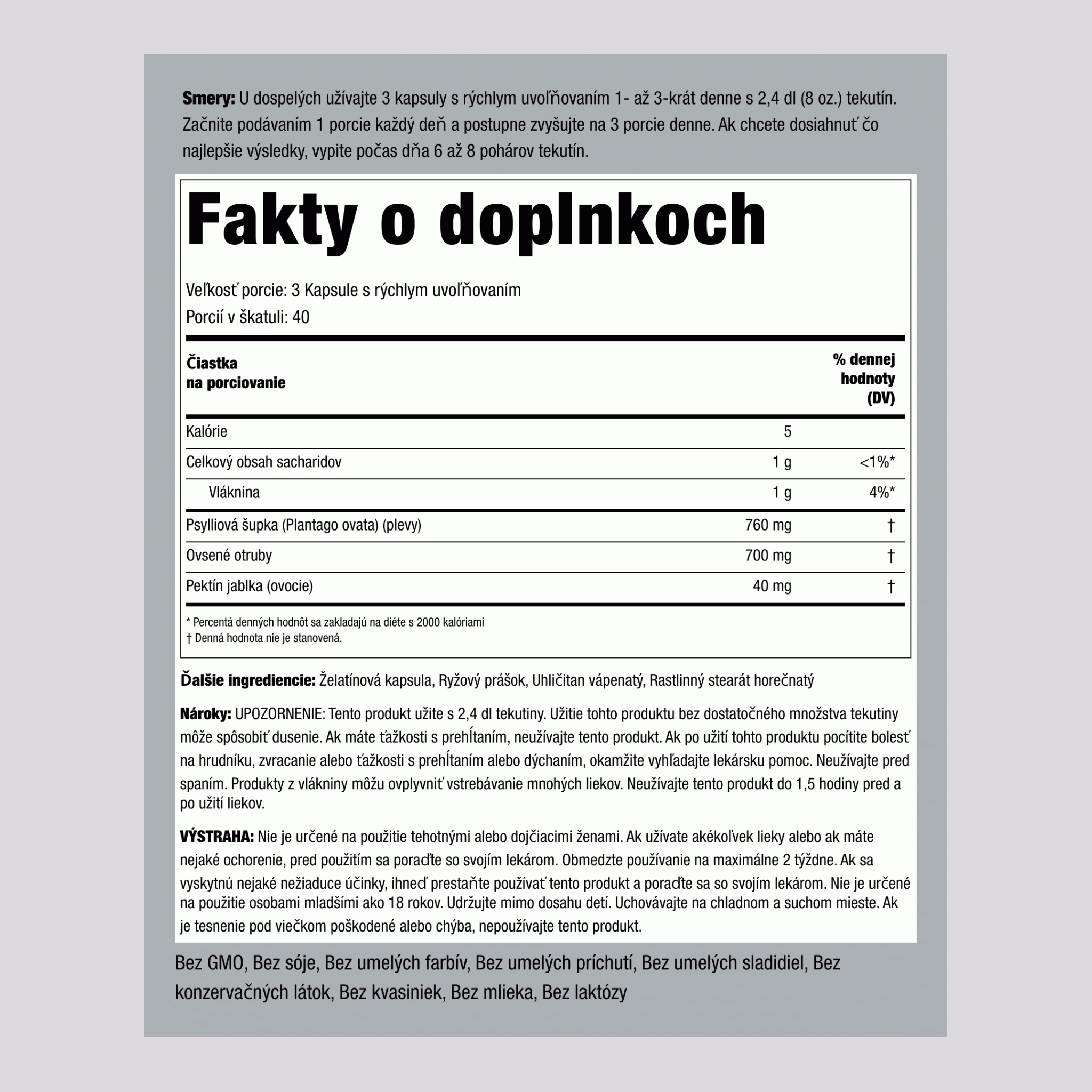 Trojitá akcia vlákninový komplex,  120 Kapsule s rýchlym uvoľňovaním 2 Fľaše