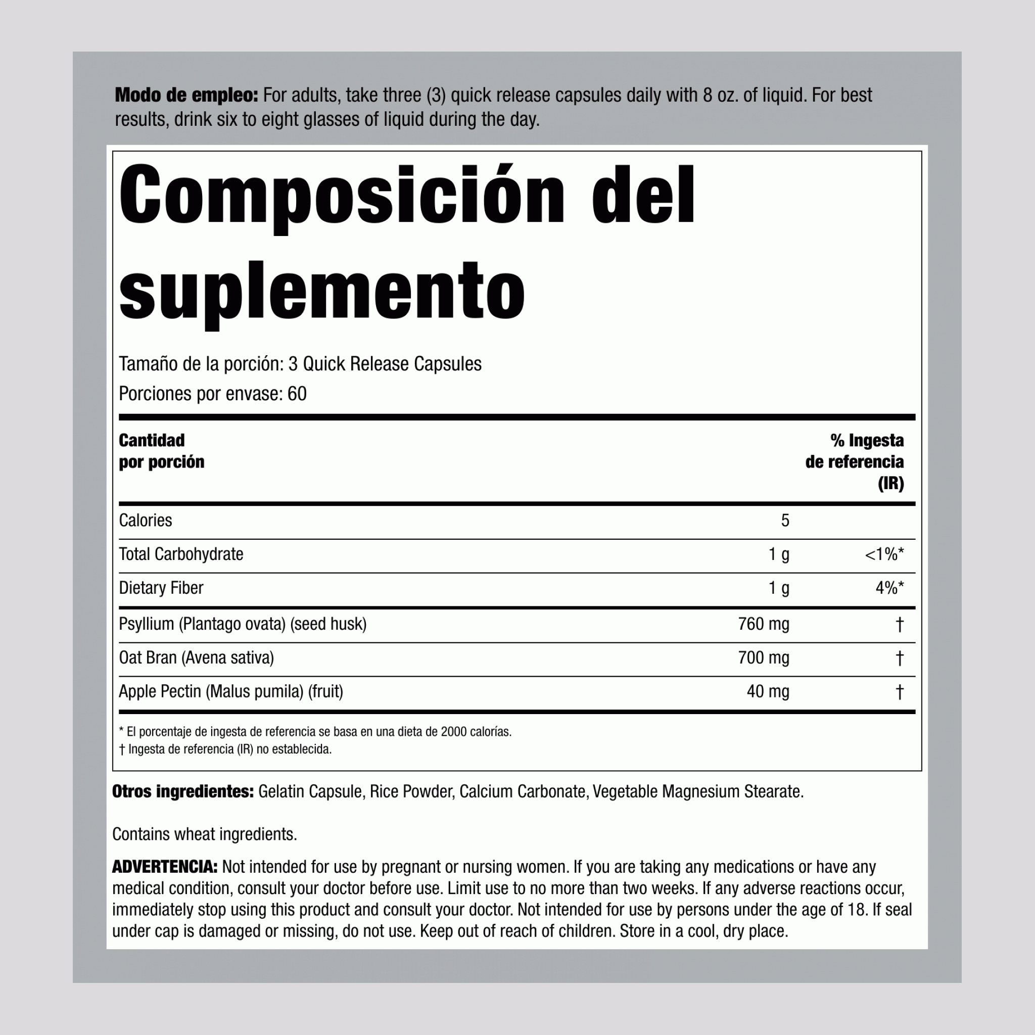 Cápsulas Super Fiber 180 Cápsulas de liberación rápida      