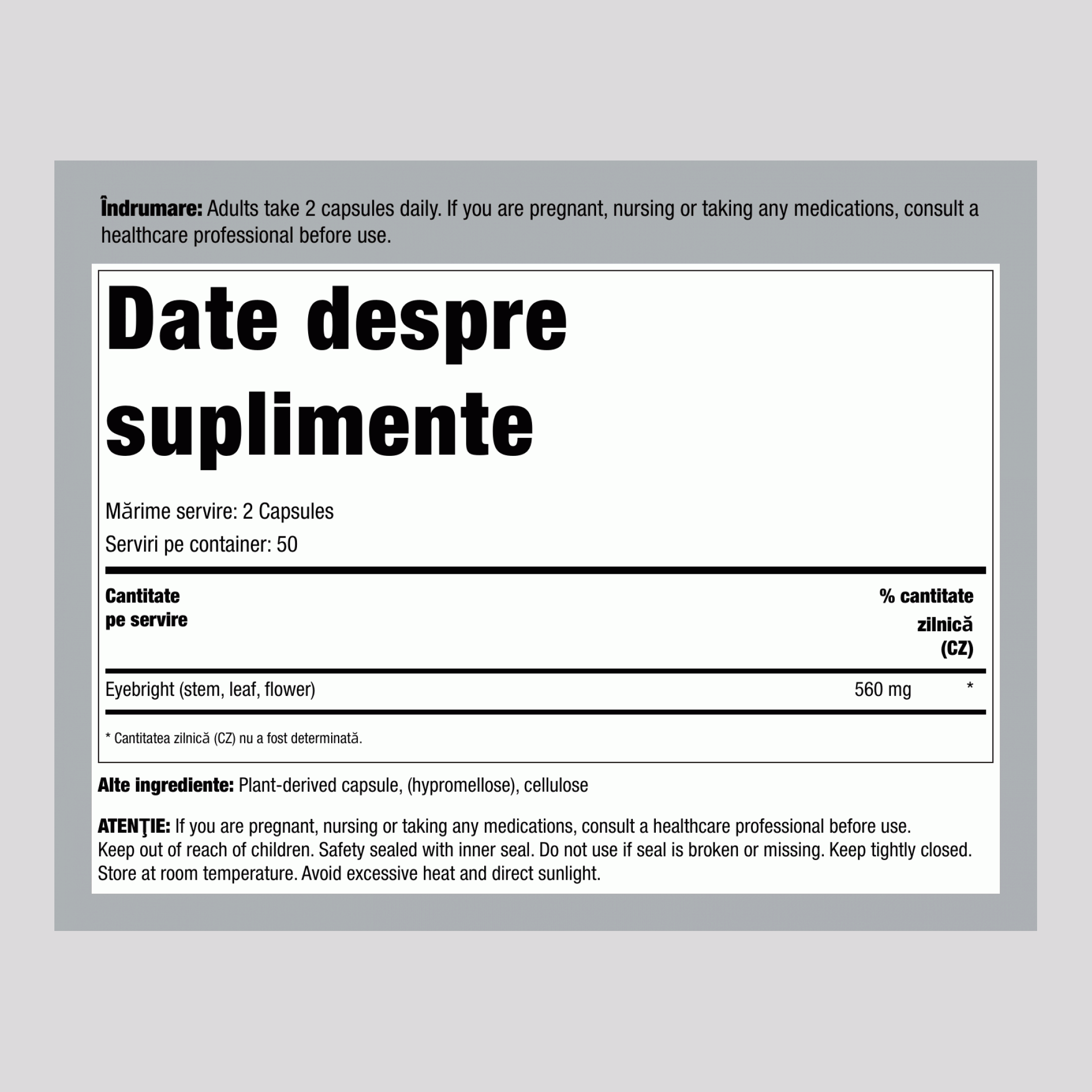 Eufrazia, 560 mg (per porție), 100 Capsule Vegane