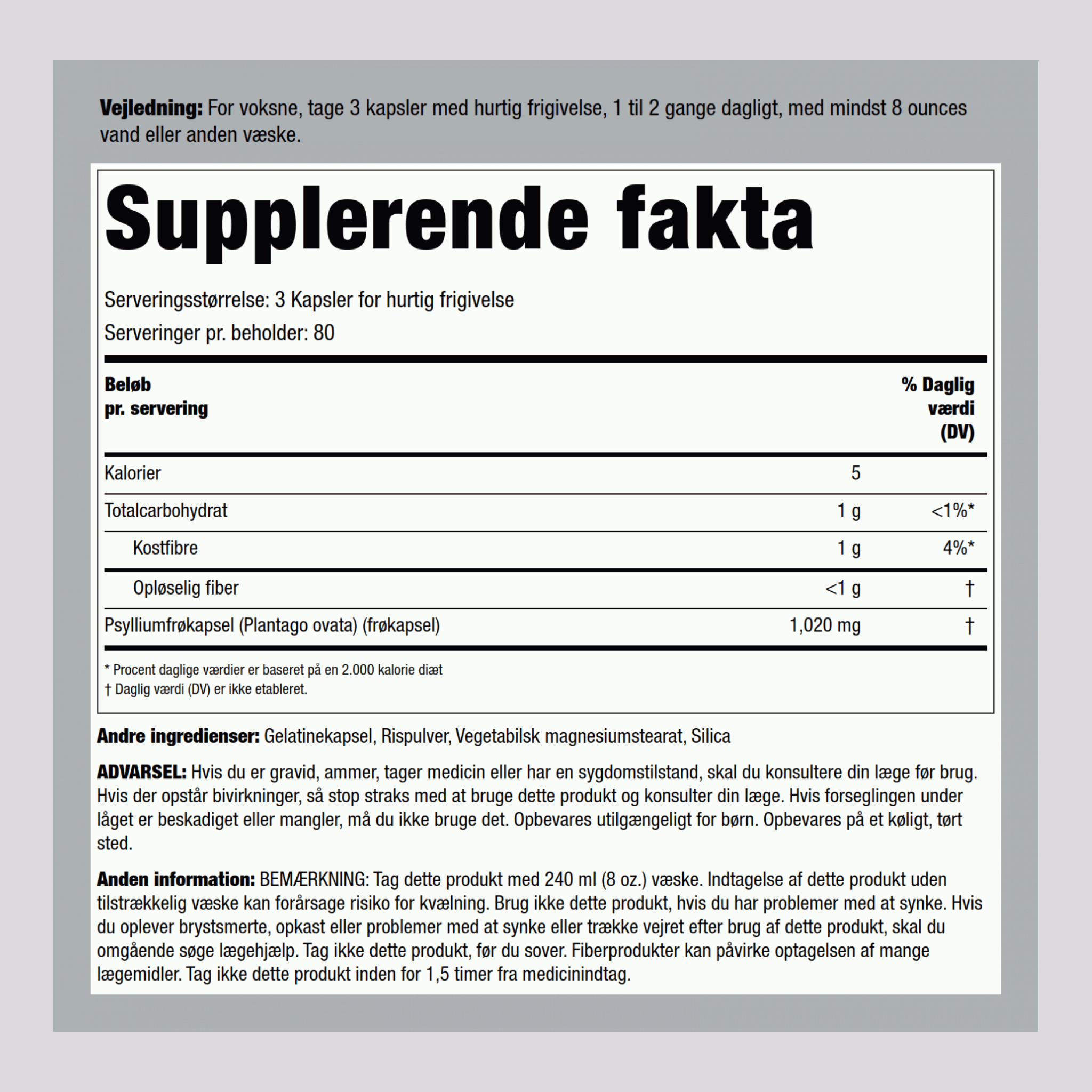 Loppeurt-avner  1530 mg (pr. dosering) 240 Kapsler for hurtig frigivelse     