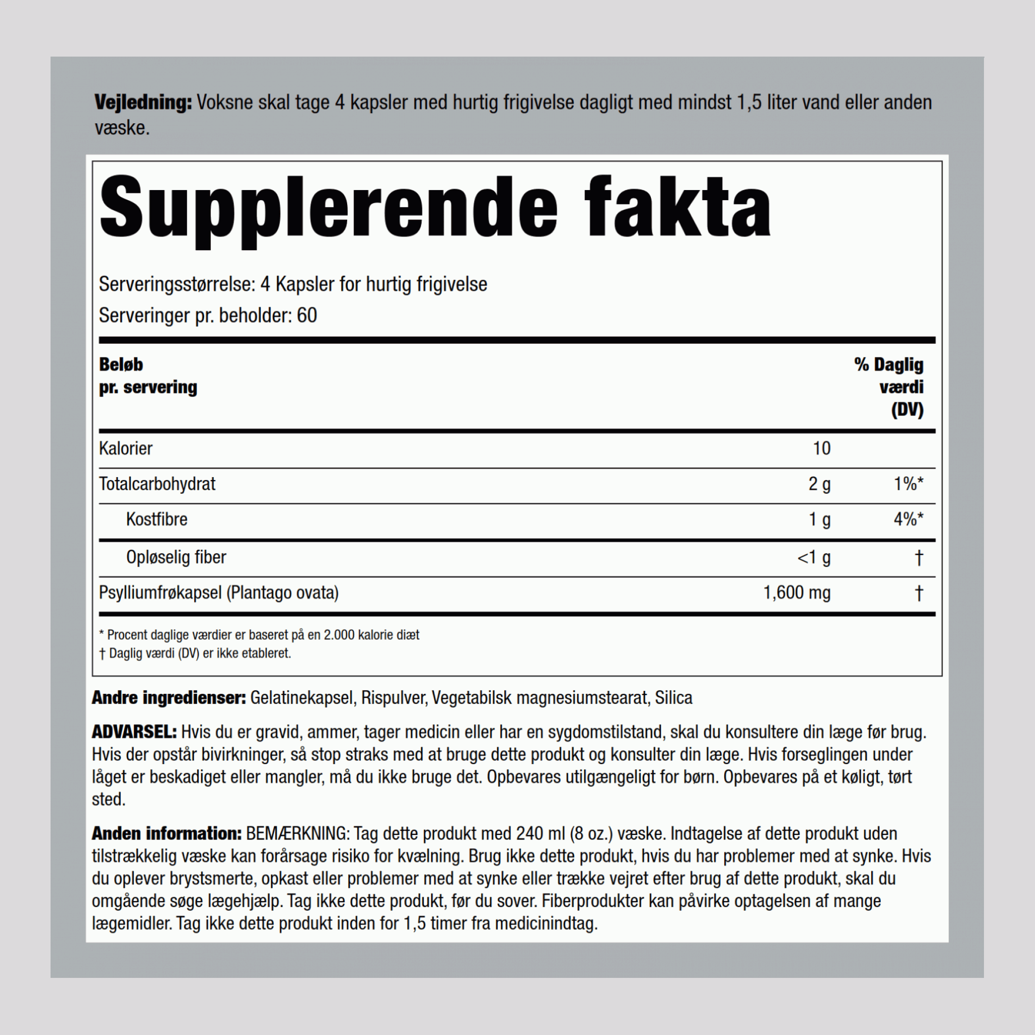 Loppeurt-avner  1530 mg (pr. dosering) 240 Kapsler for hurtig frigivelse     