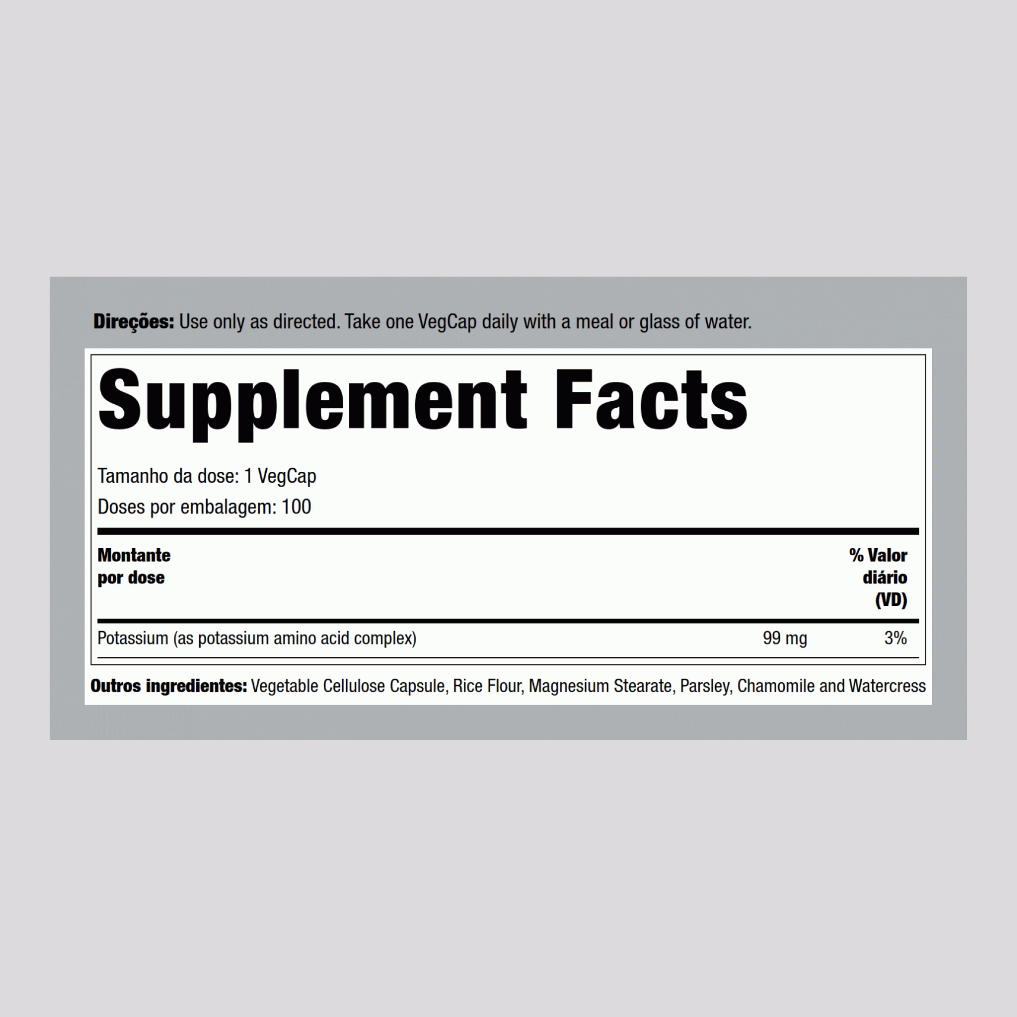 Potássio, 100 Cápsulas vegetarianas