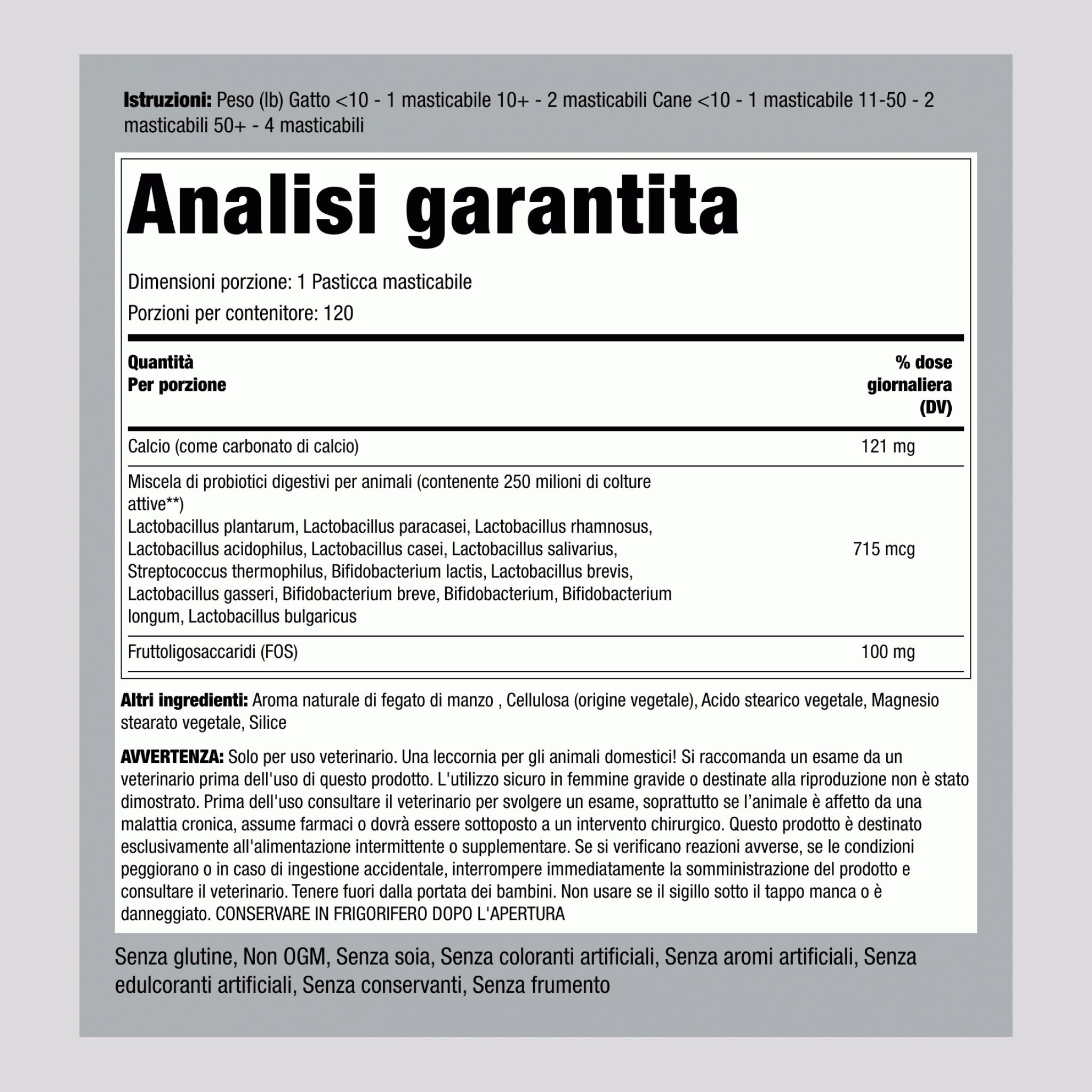 Digestivo con probiotici per Cani e gatti 120 Compresse masticabili       