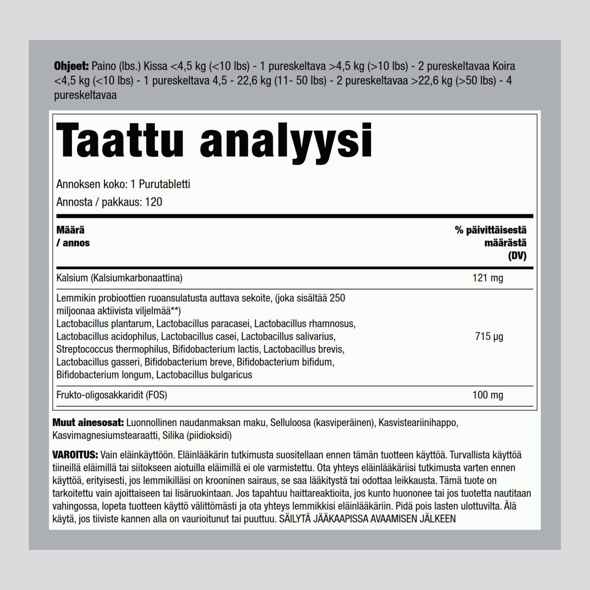 Ruoansulatusta tukevat probiootit koirille ja kissoille,  120 Pureskeltavat tabletit 2 Pulloa