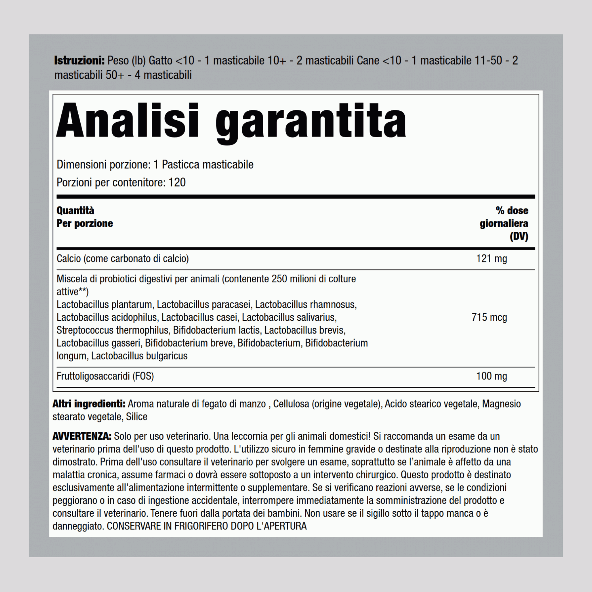 Digestivo con probiotici per Cani e gatti,  120 Compresse masticabili 2 Bottiglie